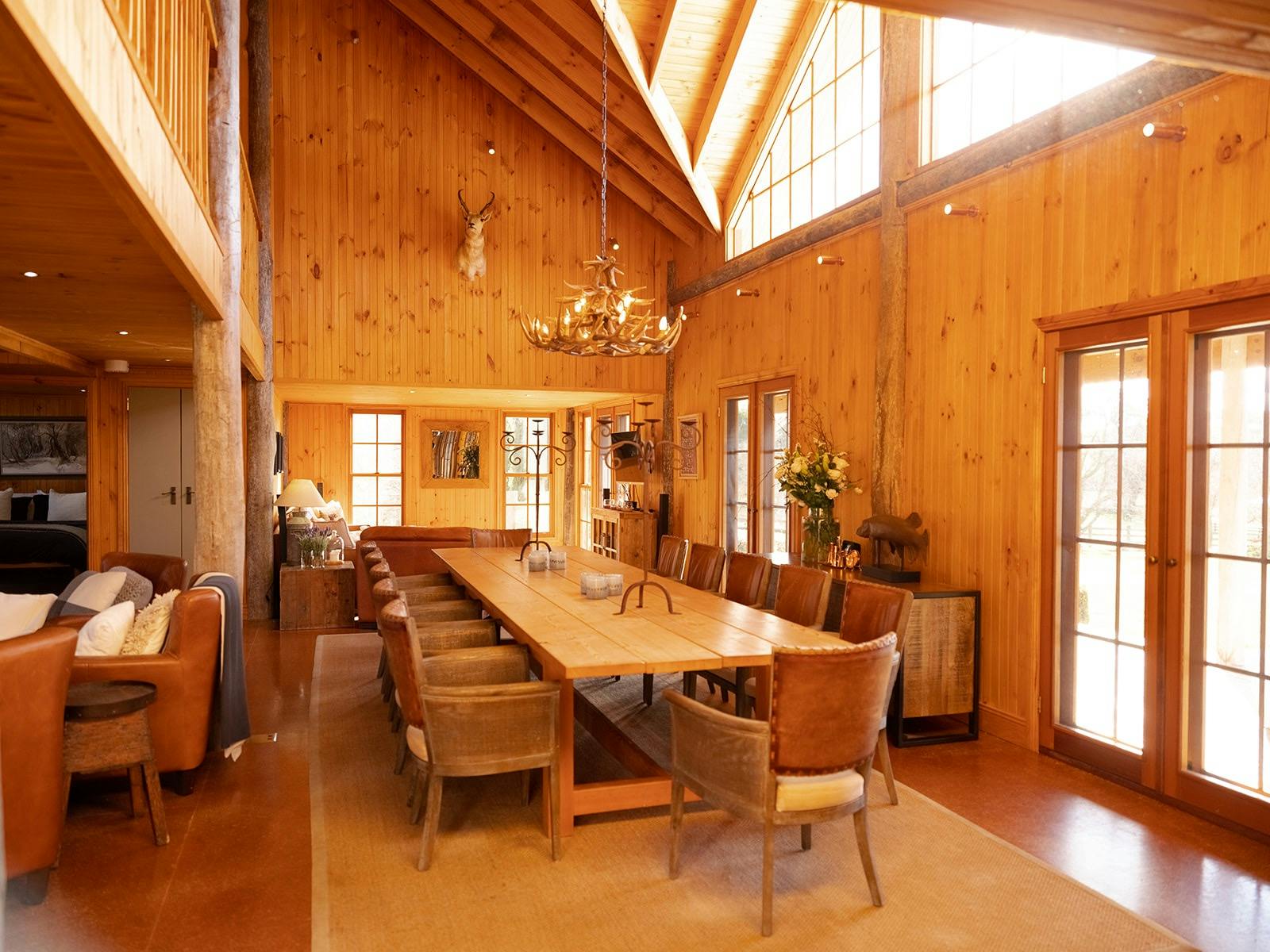 The Lodge interior dining table seats 12