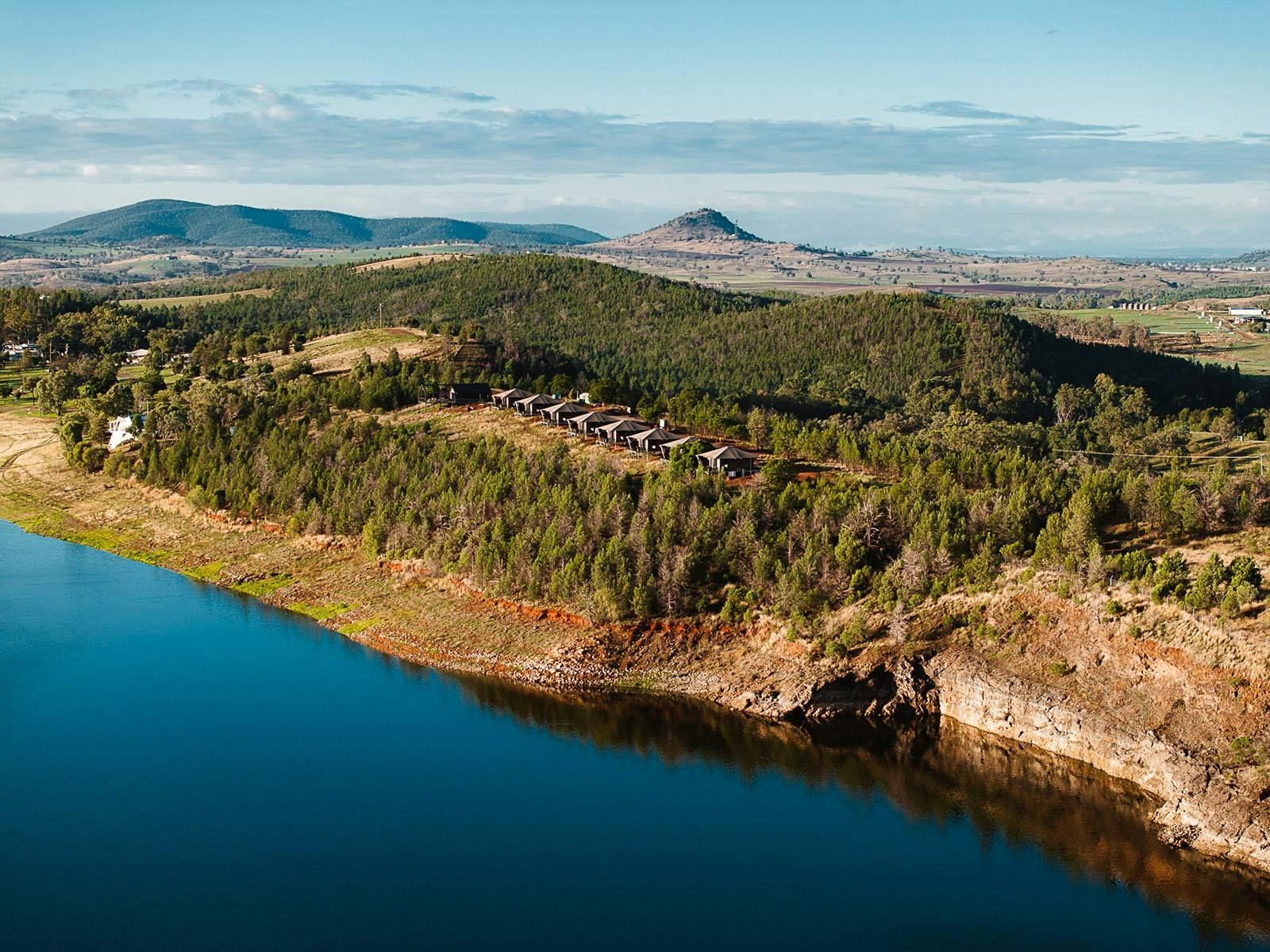 Wilderluxe Lake Keepit - aerial view of all the tents