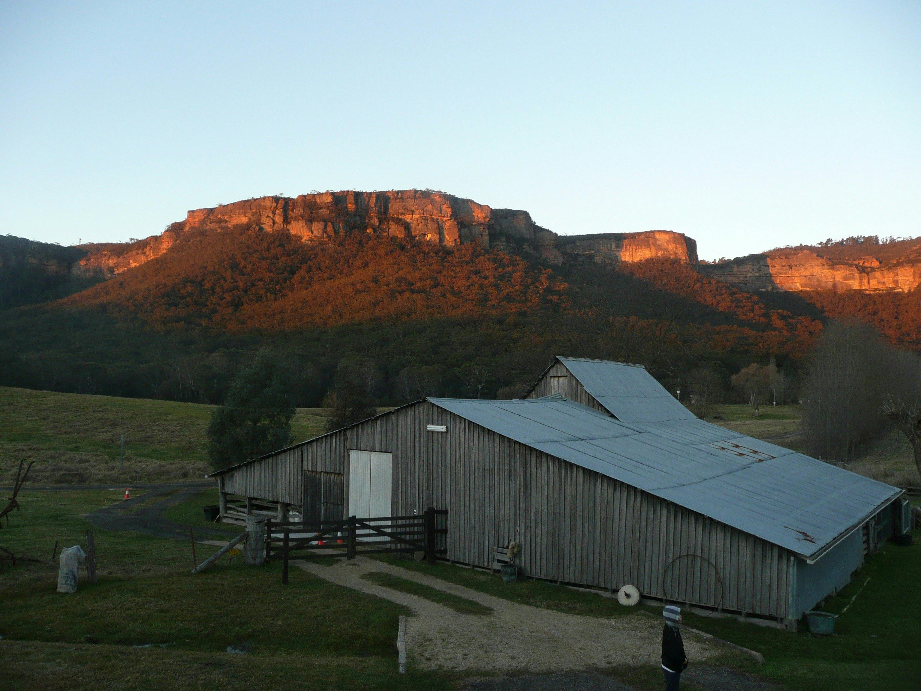 Sunset on cliffs & shearing shed