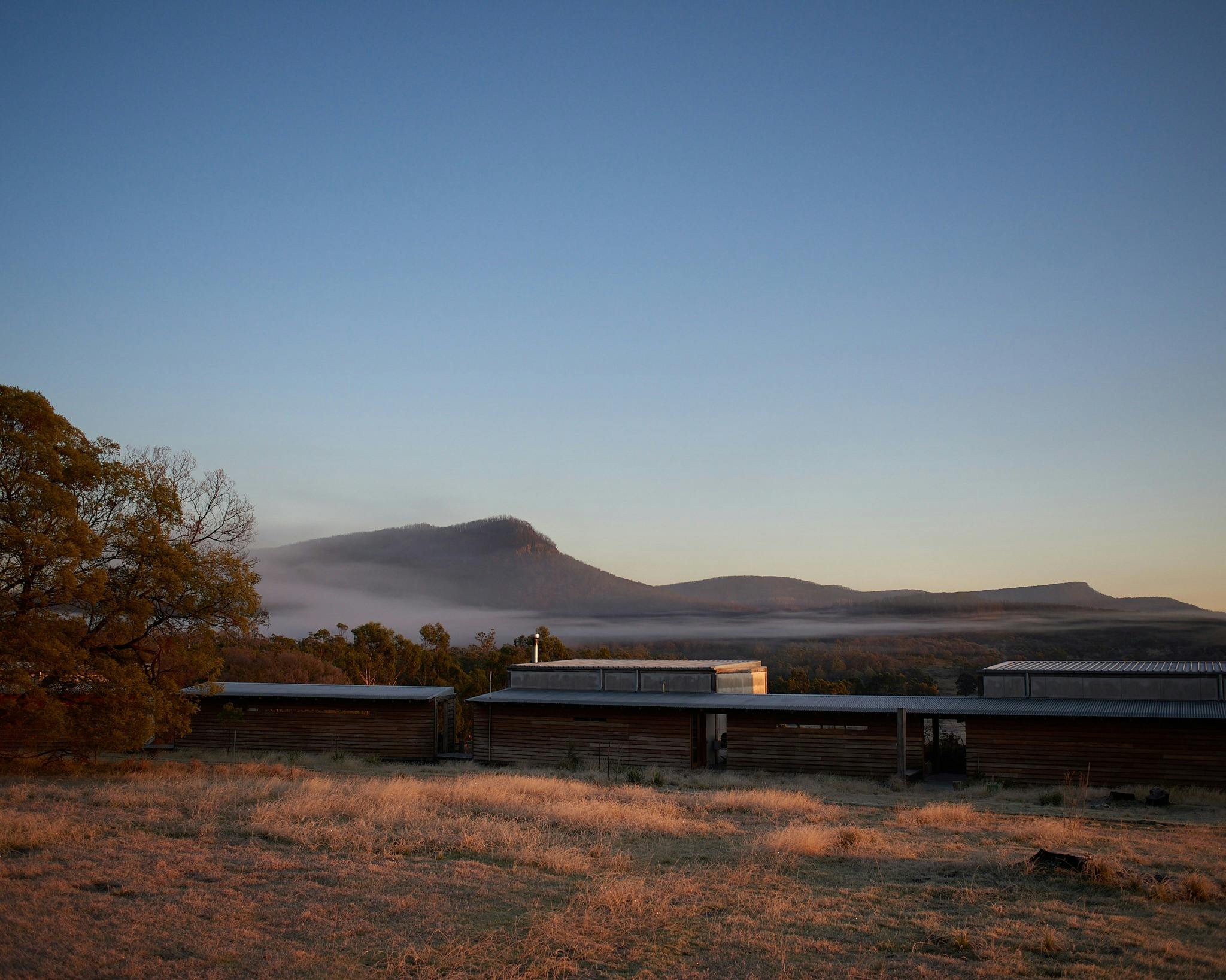 The Yambulla lodge on a misty morning