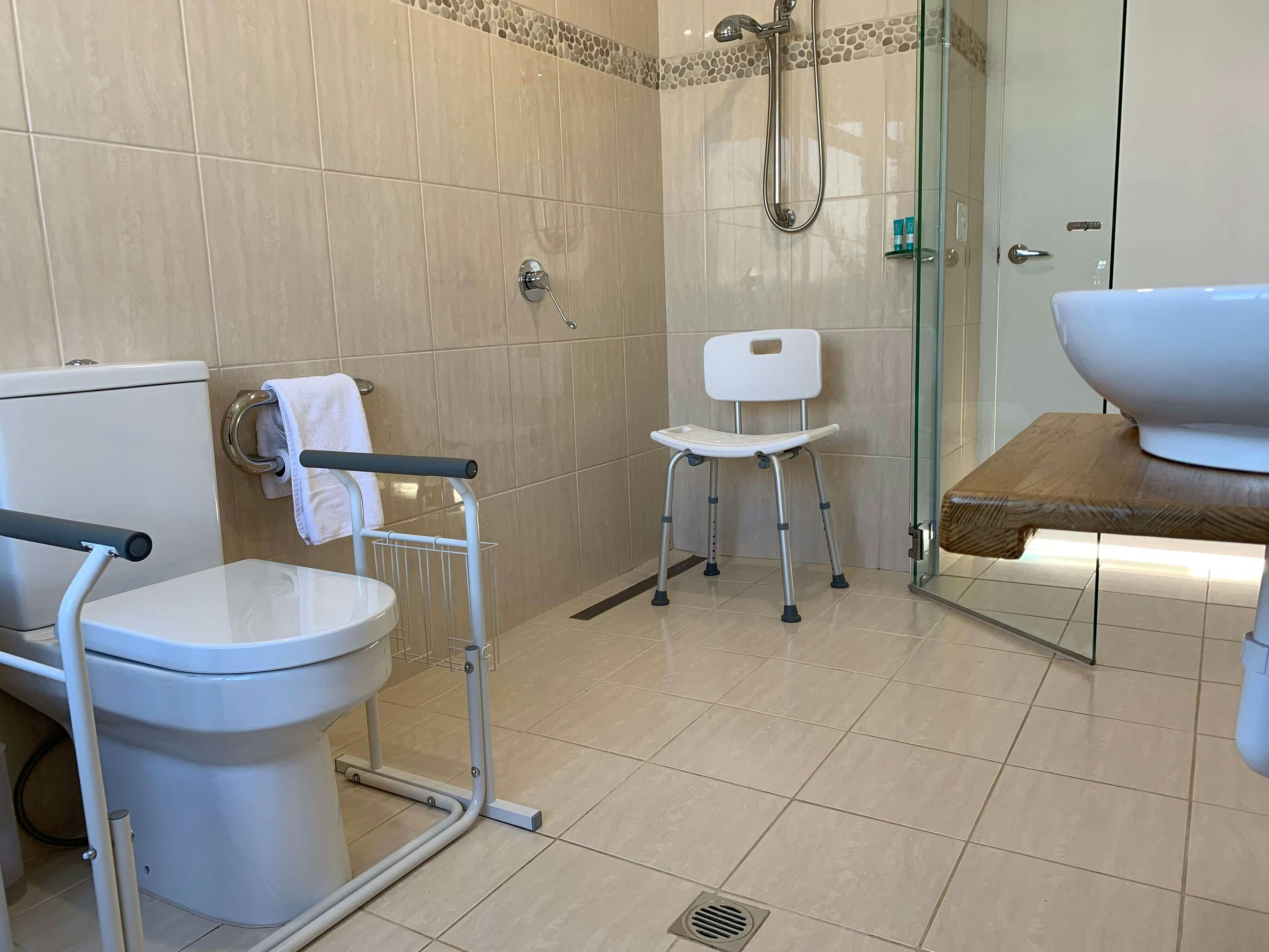 Beautiful accessible bathroom at wheelchair accessible accommodation