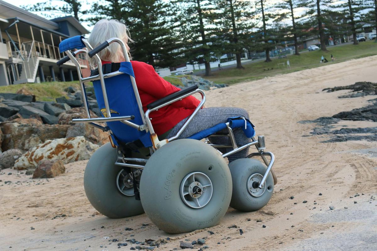 Beach wheelchair for guests of disability holiday accommodation Seafarers Diamond Beach
