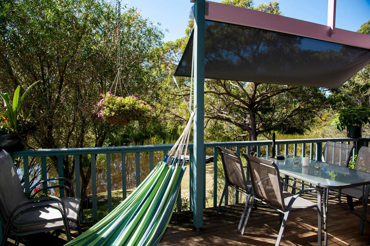 Hammocks, loungers on jetties or fire pits and stump seats...we have you covered for R & R