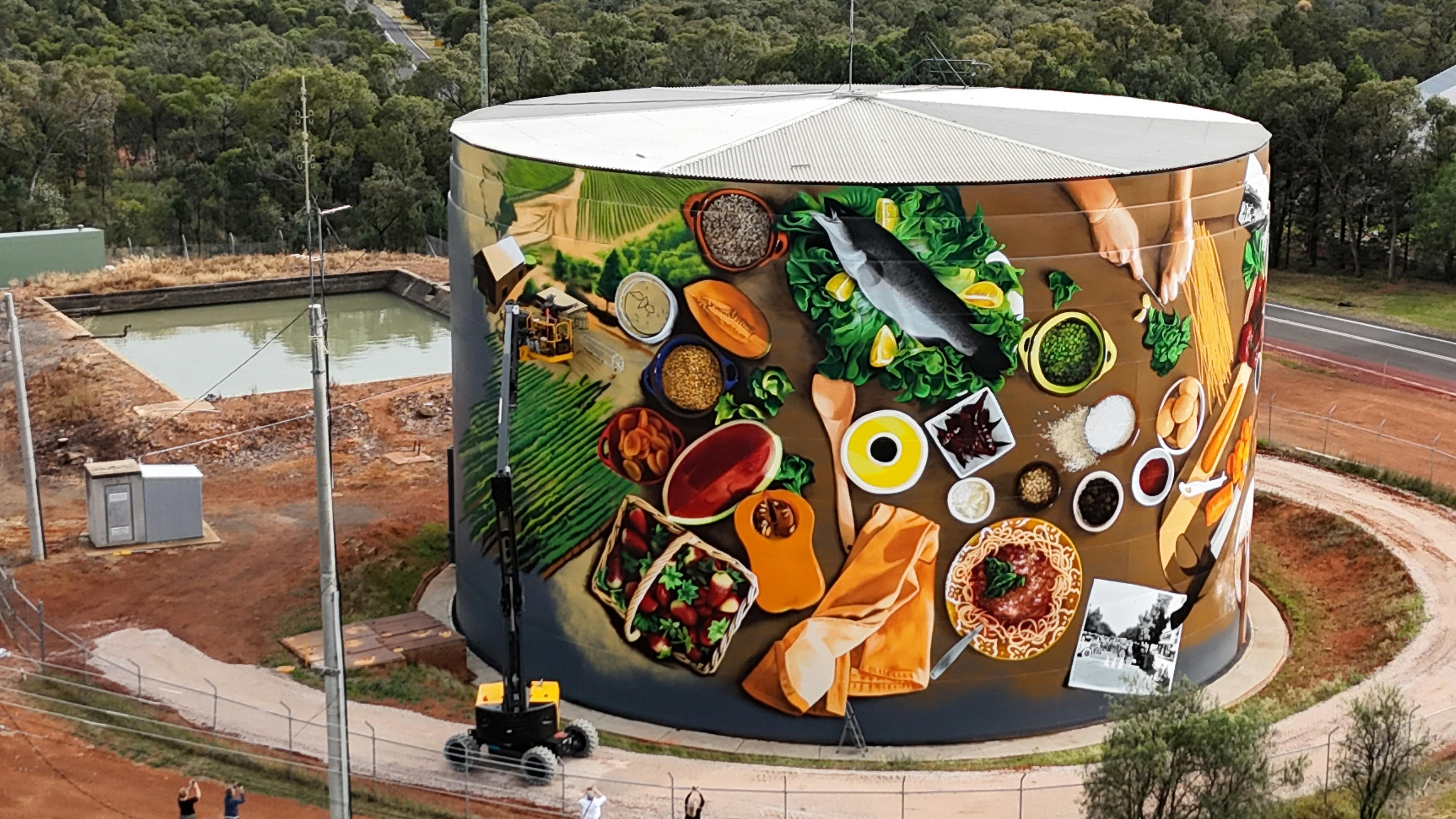 Water Tower Mural in construction