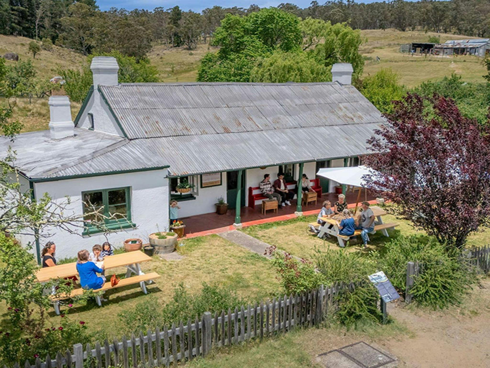 An aerial image of The Postmistress Cafe and Store, housed in the conserved former post office at