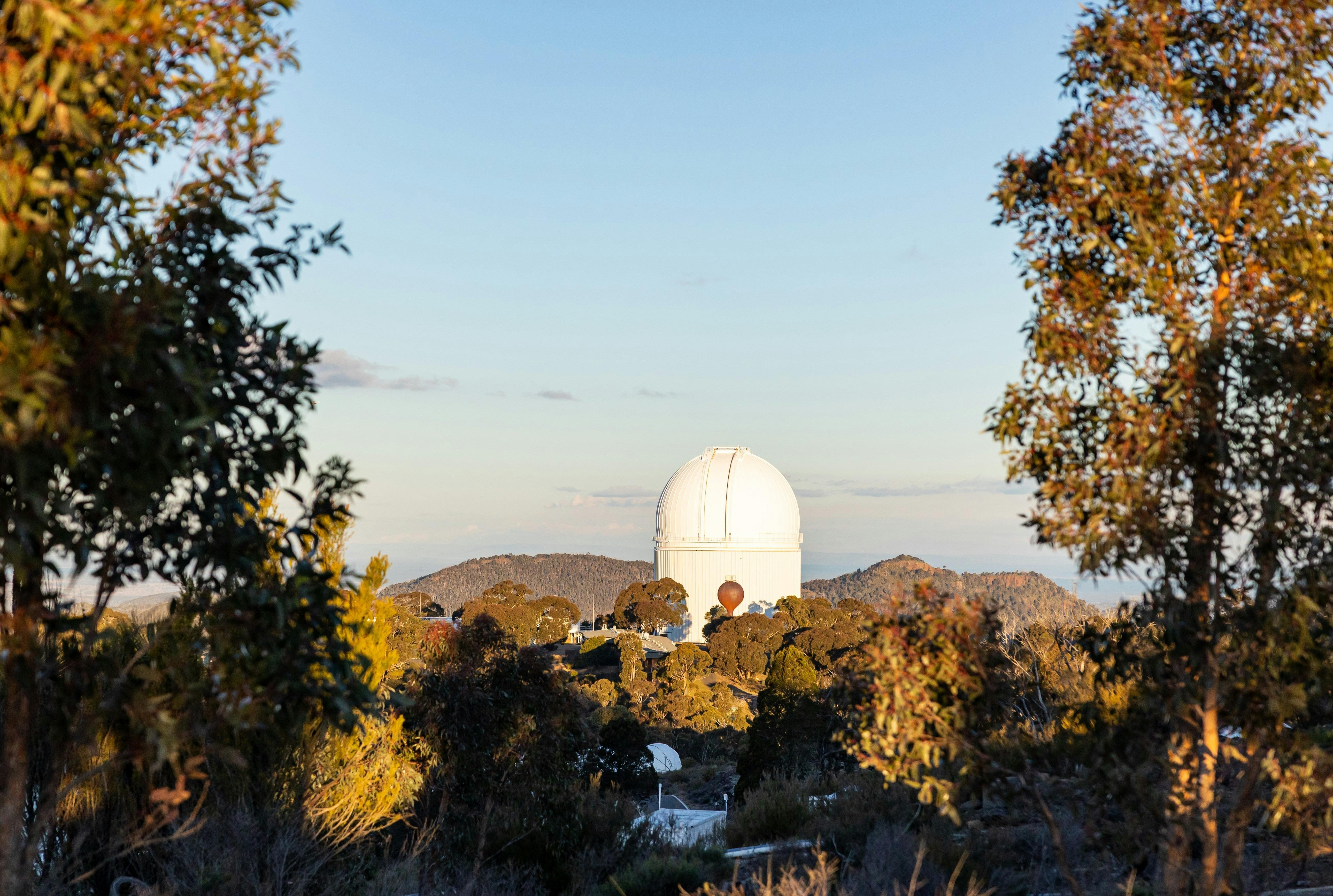 The view of the Anglo-Australian telescope from the top of the mountain