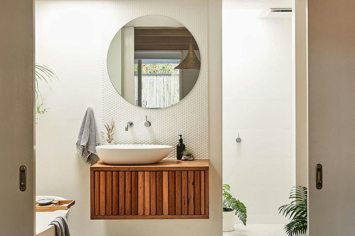 White and brown bathroom