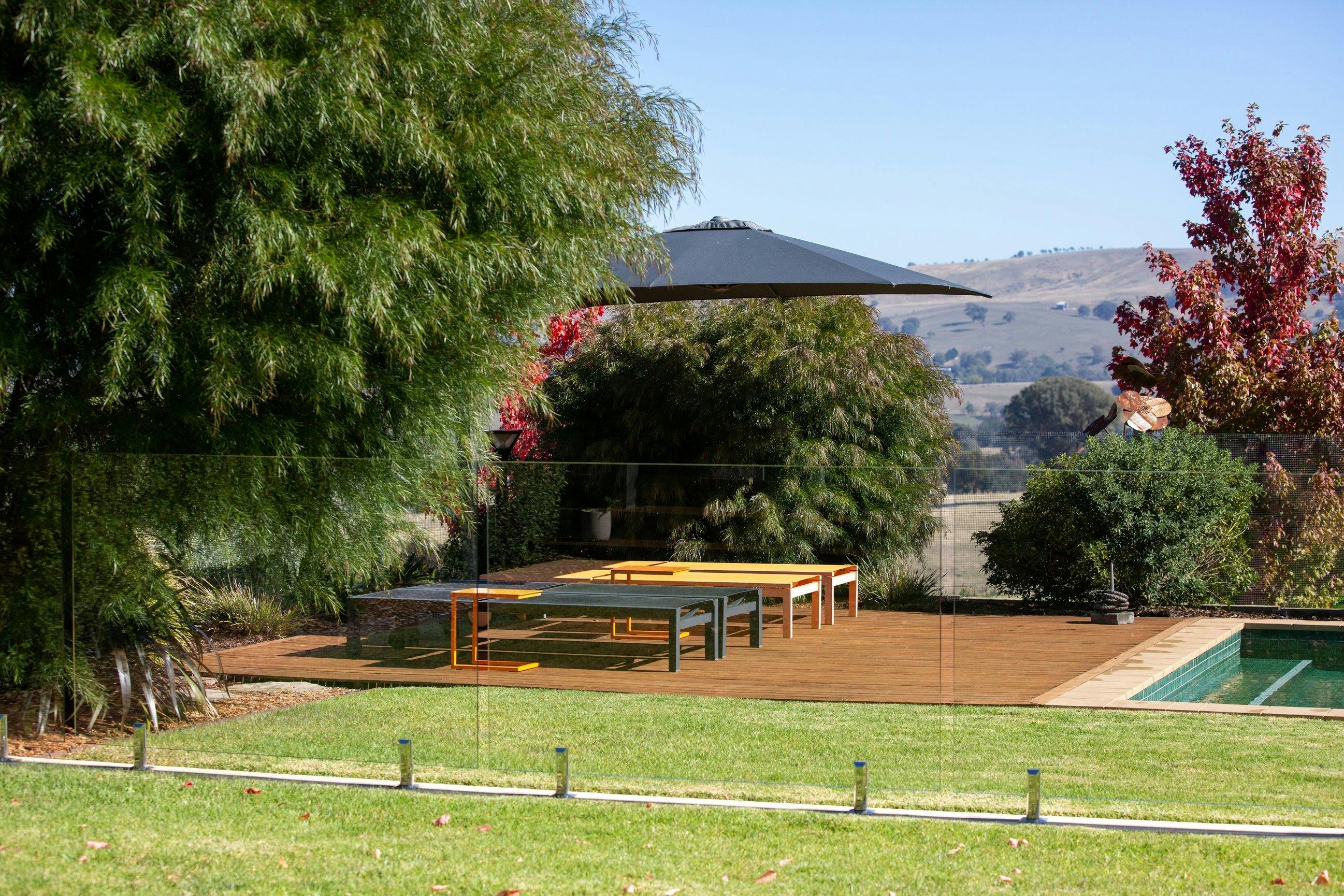 The view from Suite 1 to the swimming pool