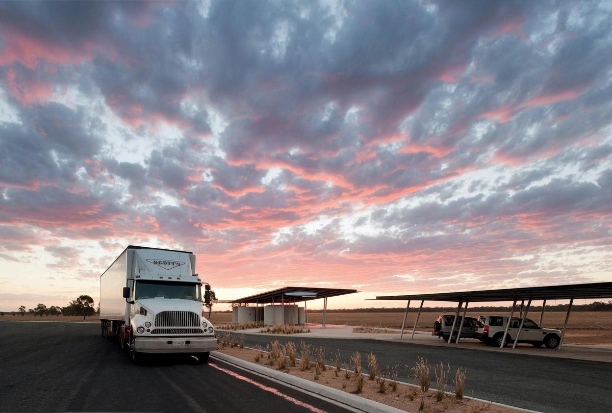 Sunset at truck stop