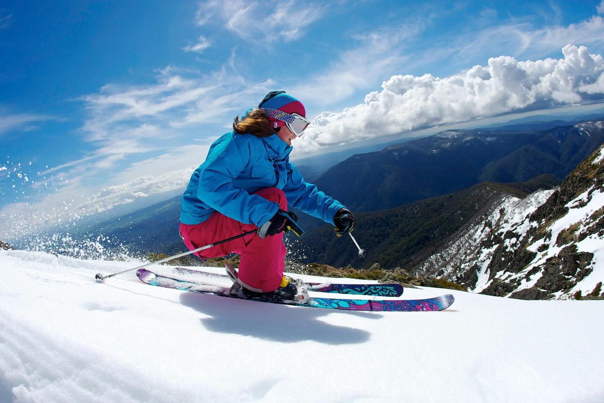 Skiing down Mt Buller