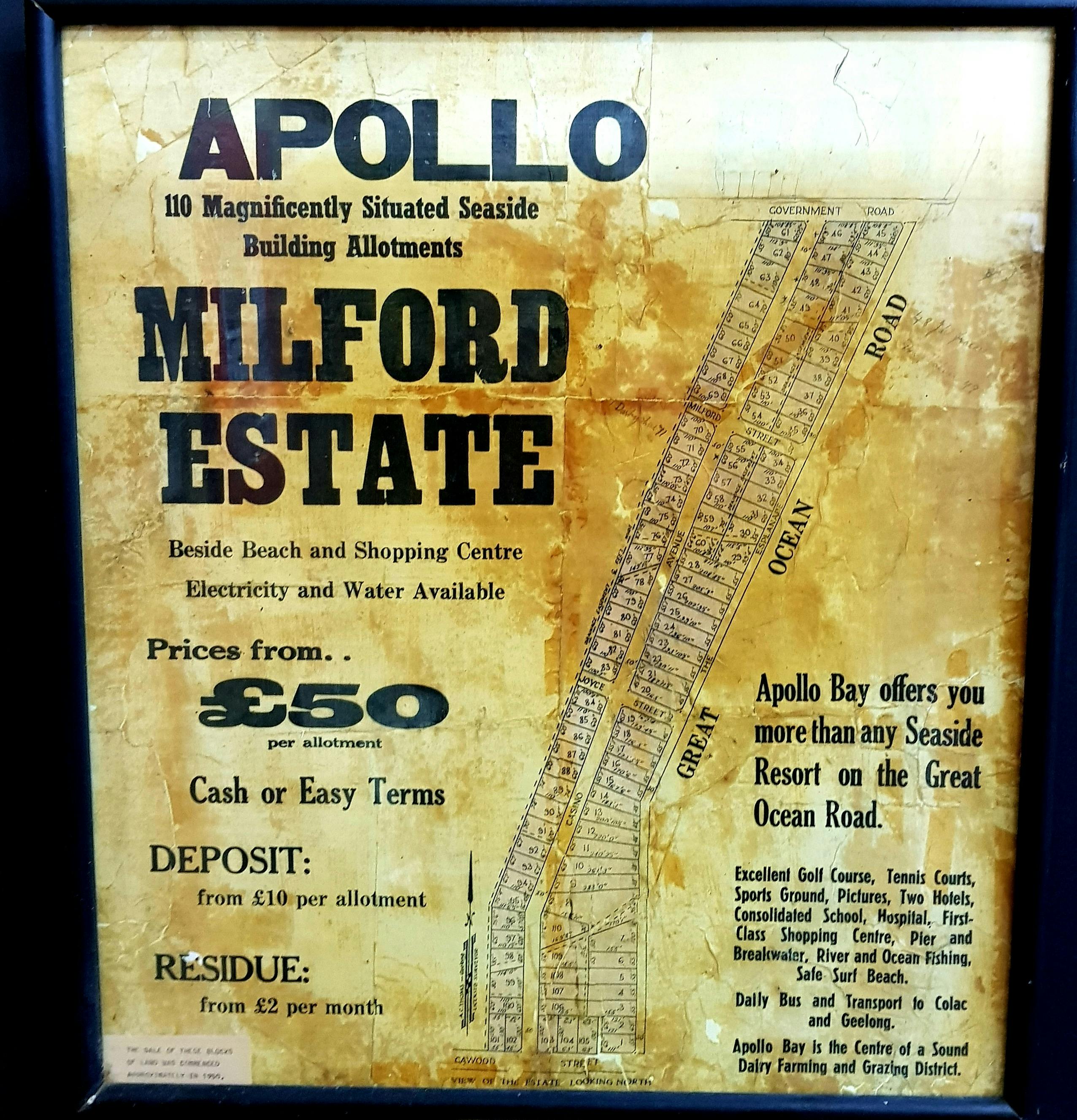 Original advertisement for land sale in Apollo Bay
