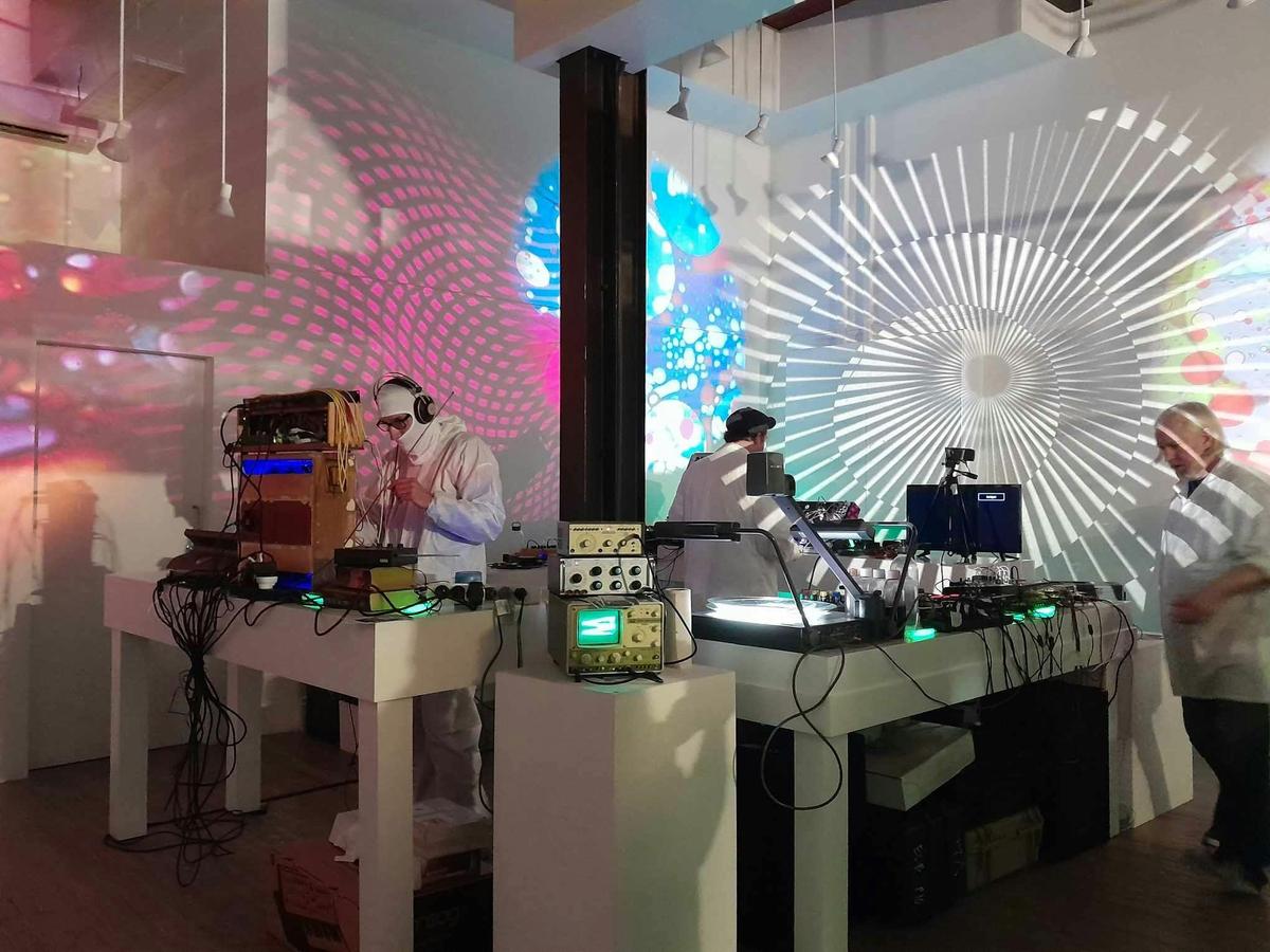 Sound and light show perfomance in Art Space for White Night