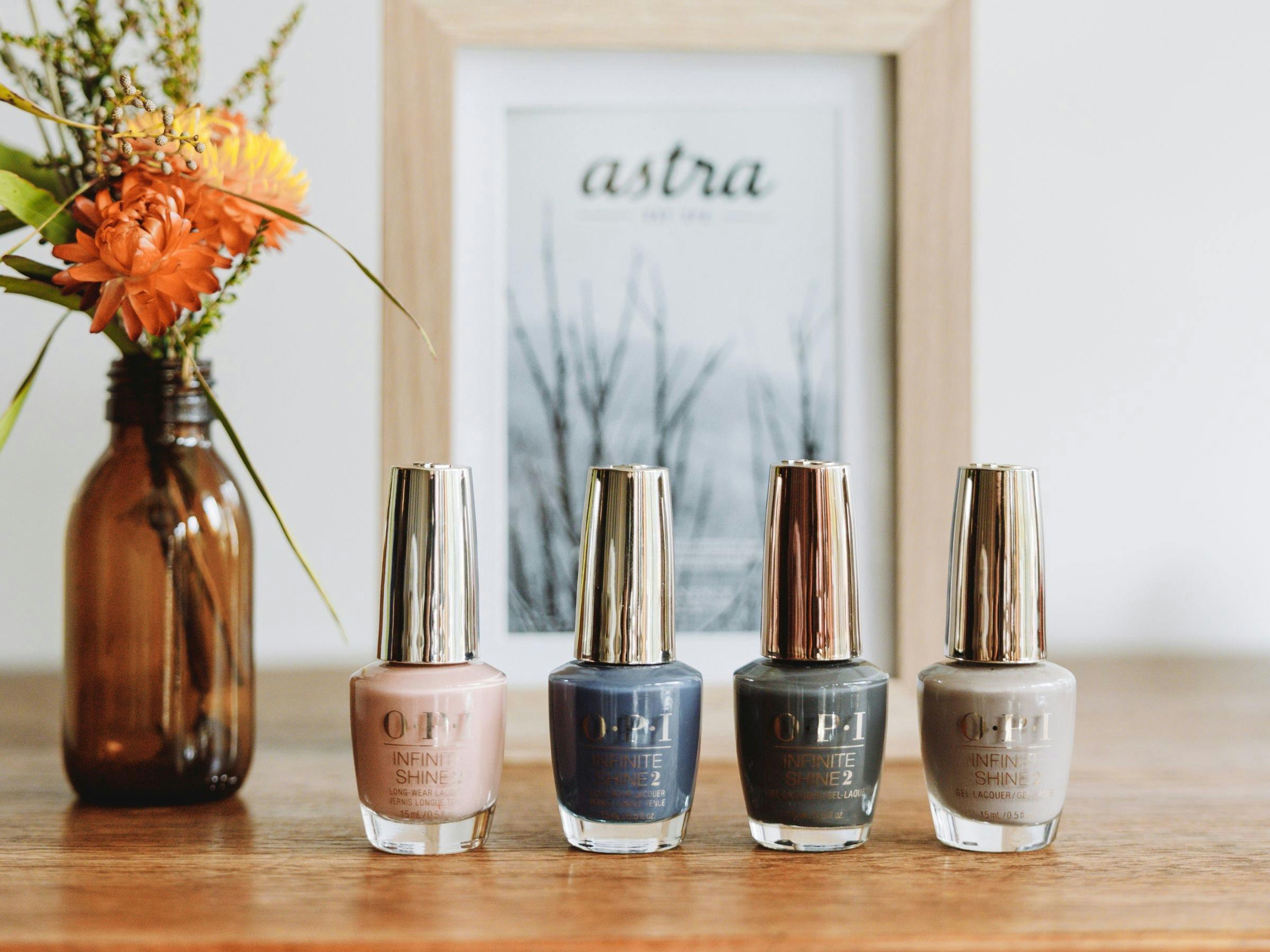 An image of nail polish colours used for manicures and pedicures