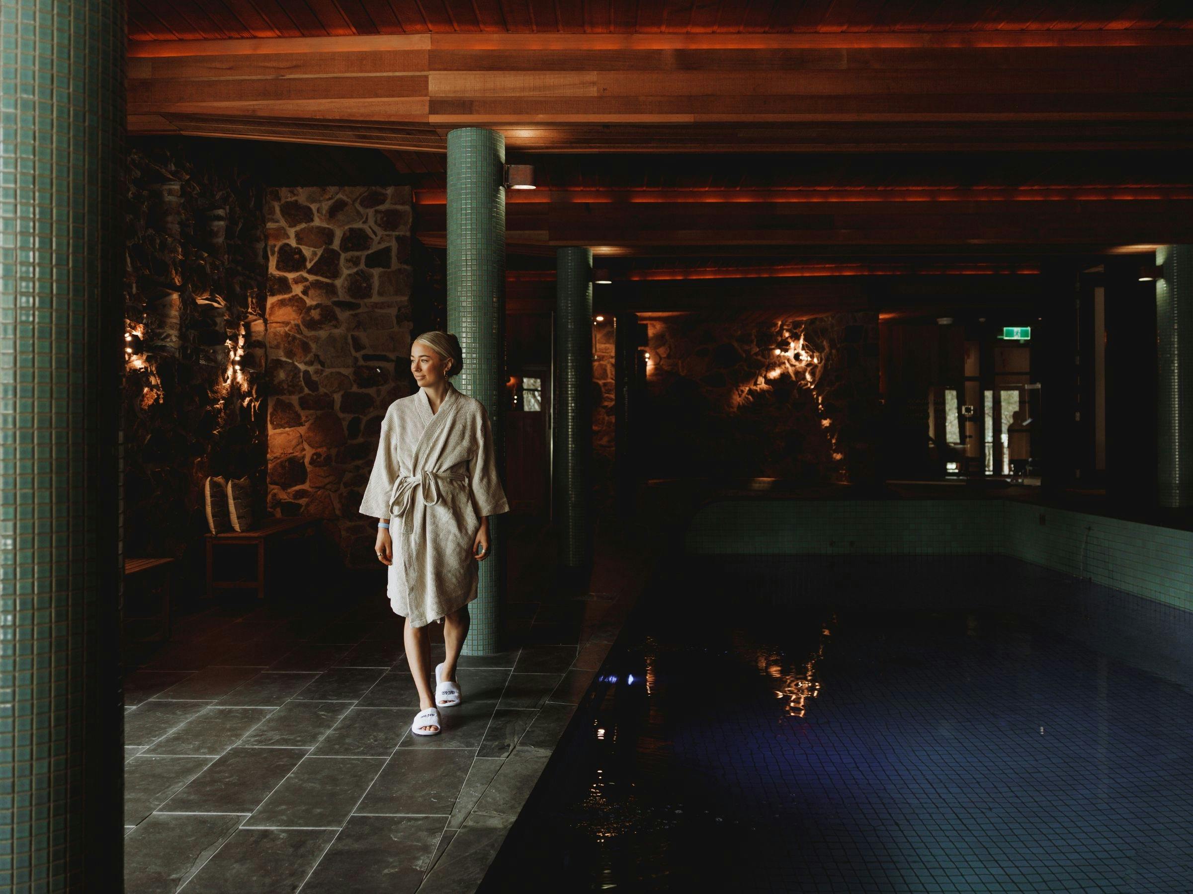 An image of an Astra Day Spa client enjoying the magnesium swimming pool before their treatment