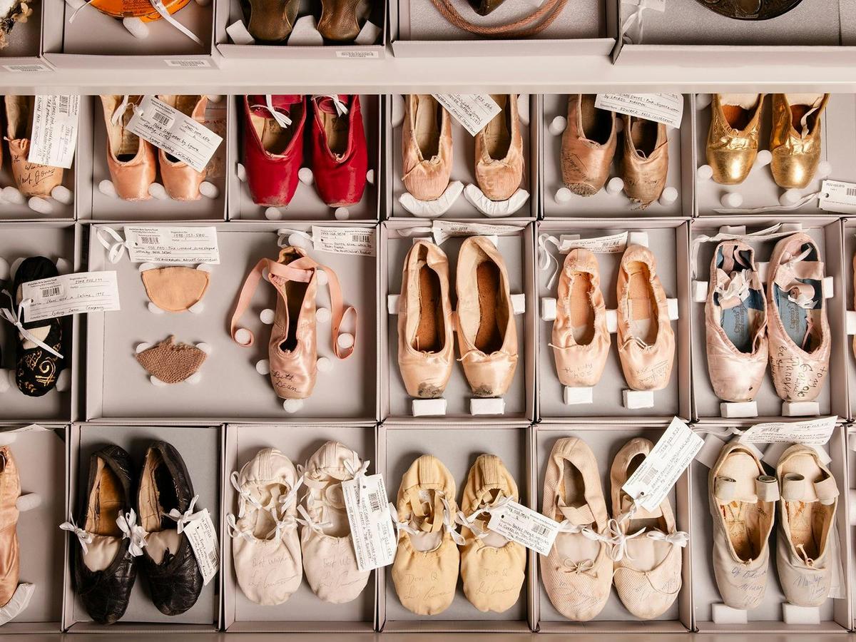 Ballet shoes displayed in boxes