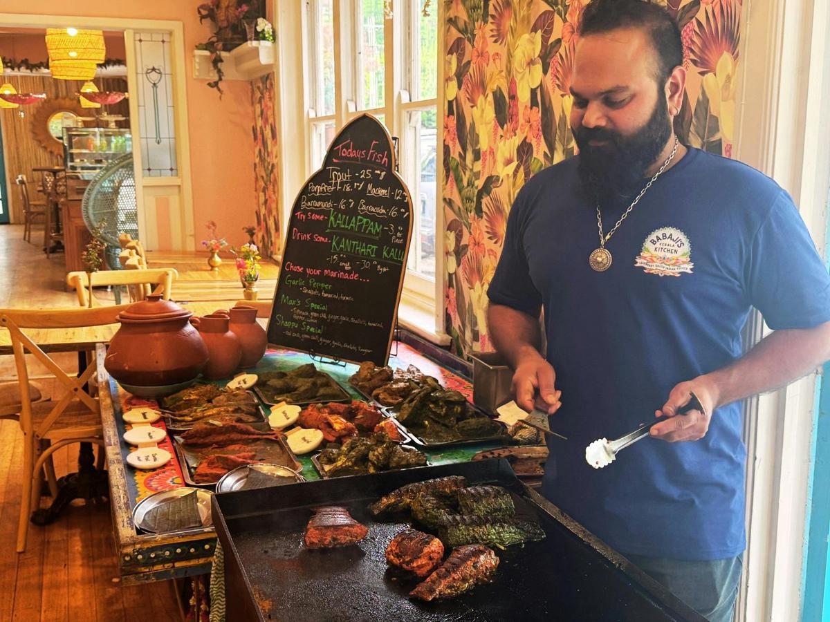 Fresh Kerala fish grilling at Babaji’s Warburton, showcasing today’s catch in the Yarra Valley.
