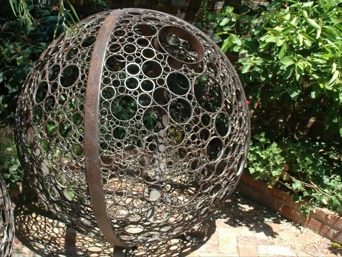 Metal ball sculpture at IGA in Rutherglen
