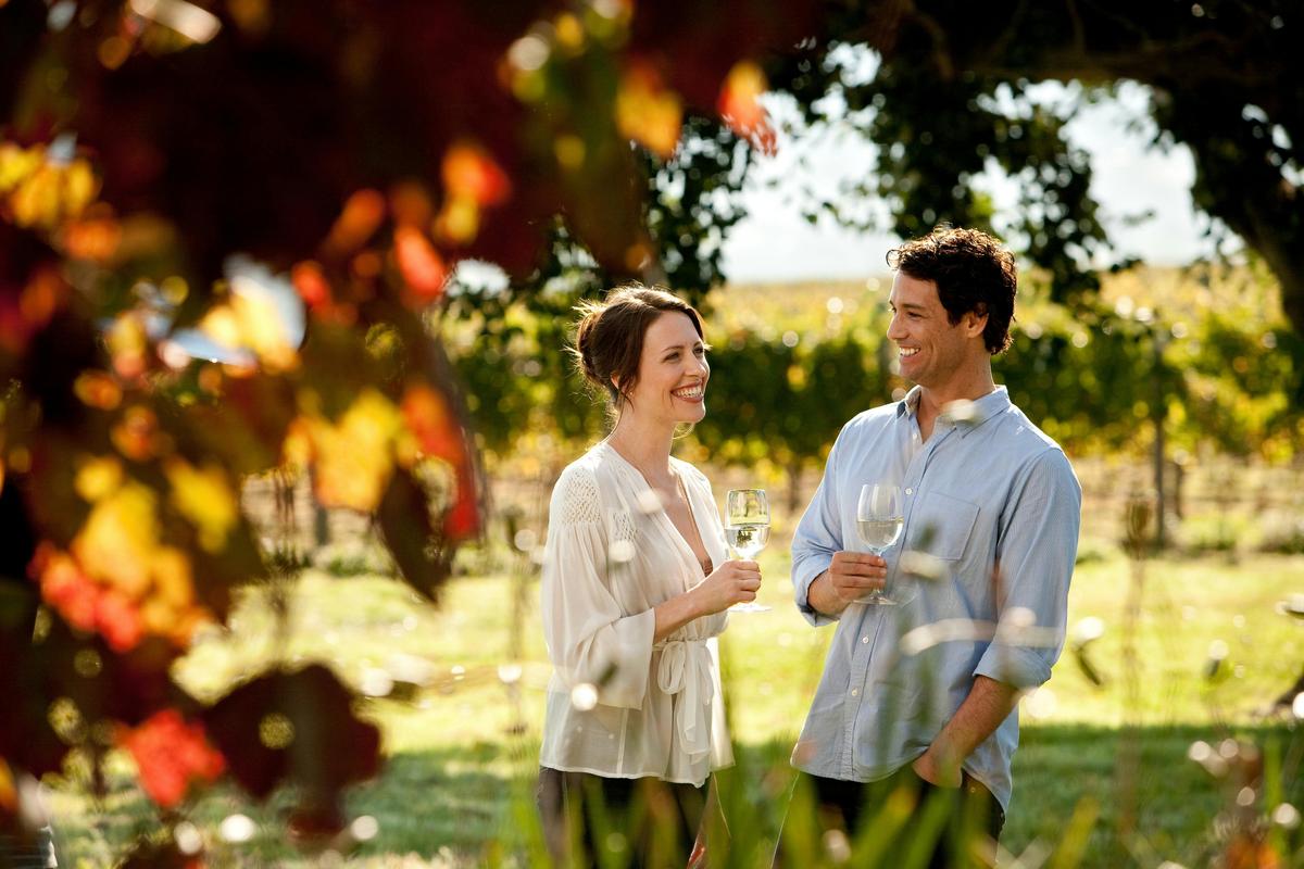 Couple drinking wine, Yarra Valley