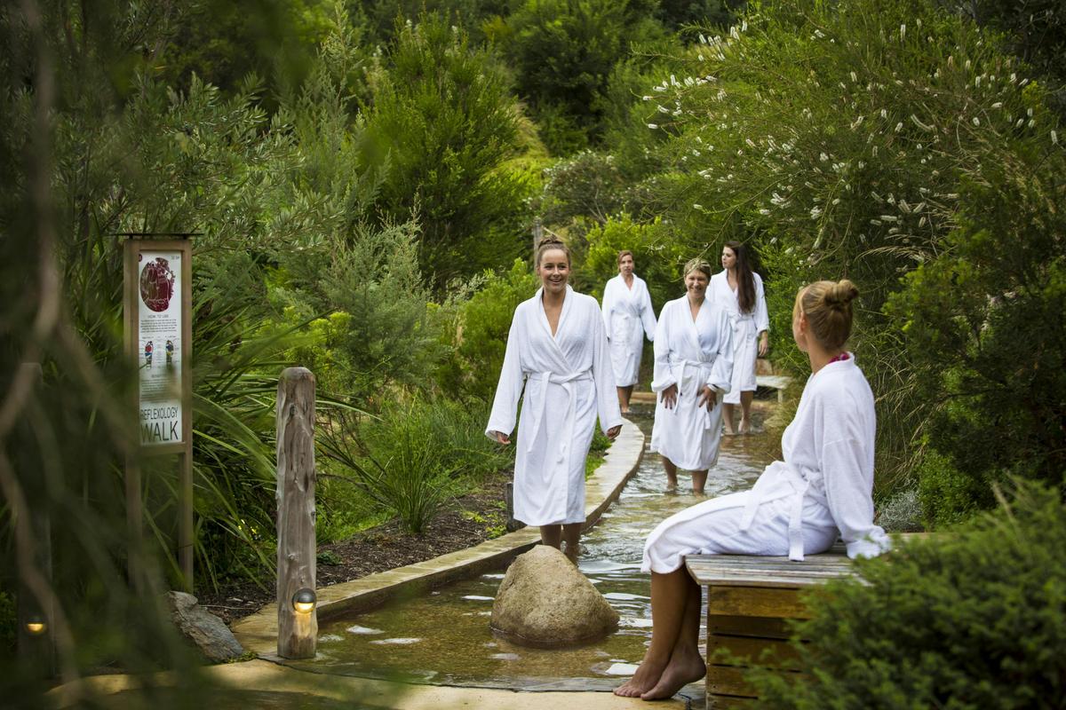 Bath House - Girls Stimulating senses on reflexology walk