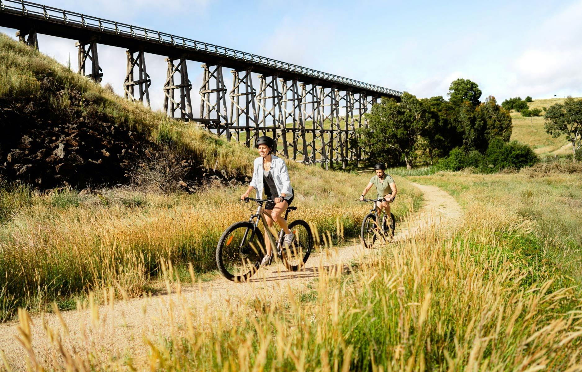 Riding along the Ballarat-Skipton Rail Trail