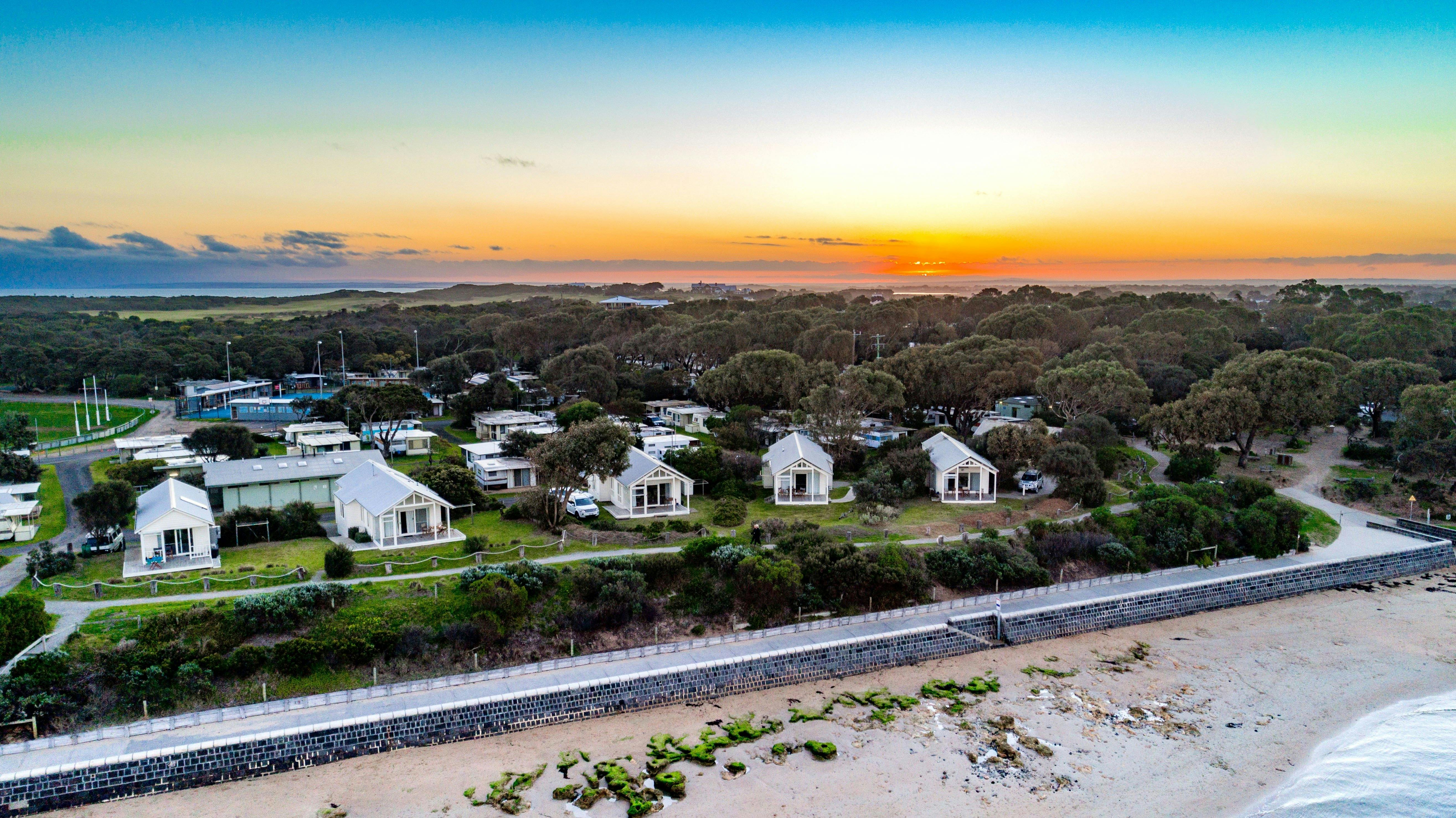 Sunset over our waterfront beach houses