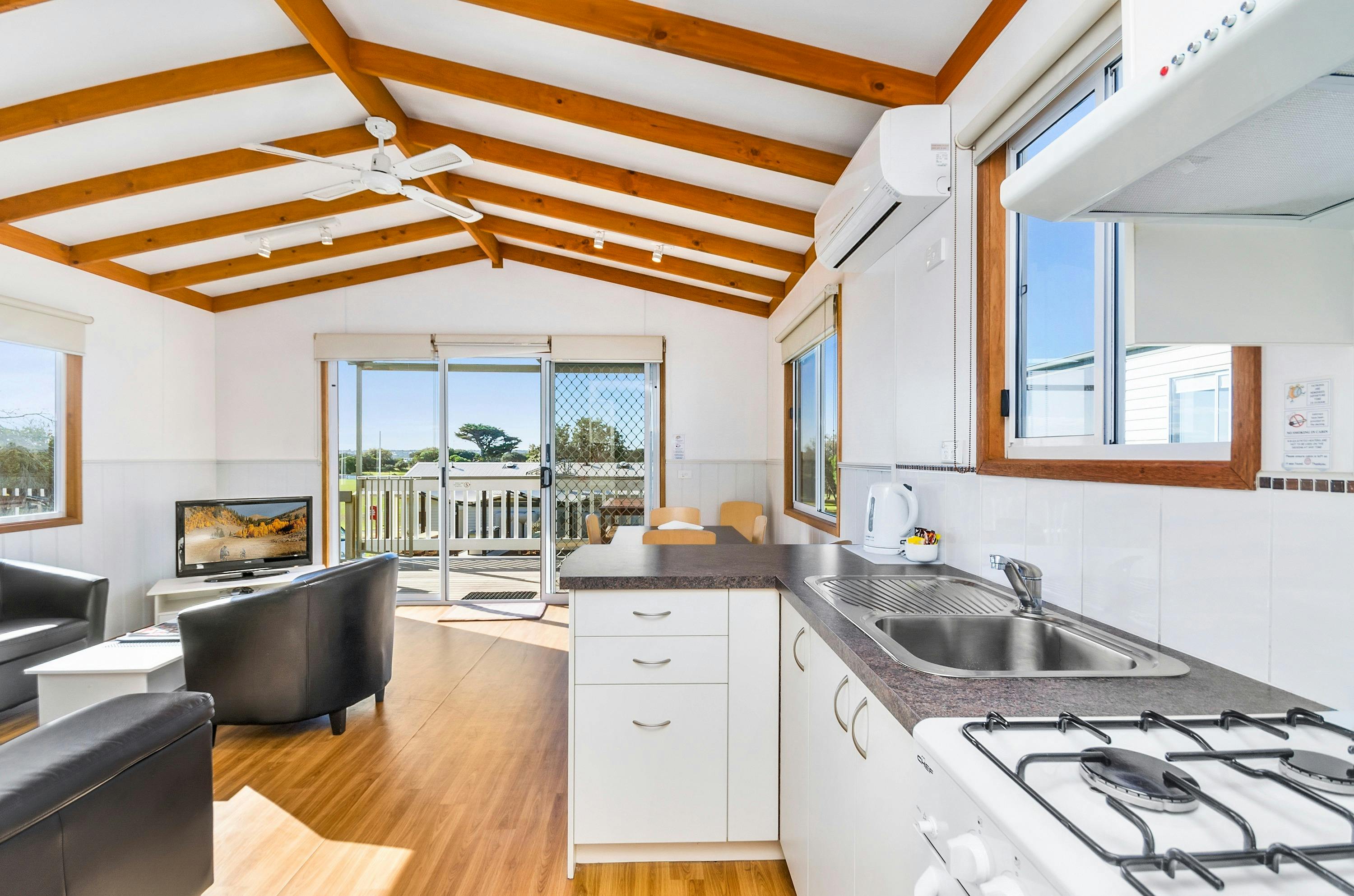 The comfortable interior of our Deluxe 3 bedroom cabins