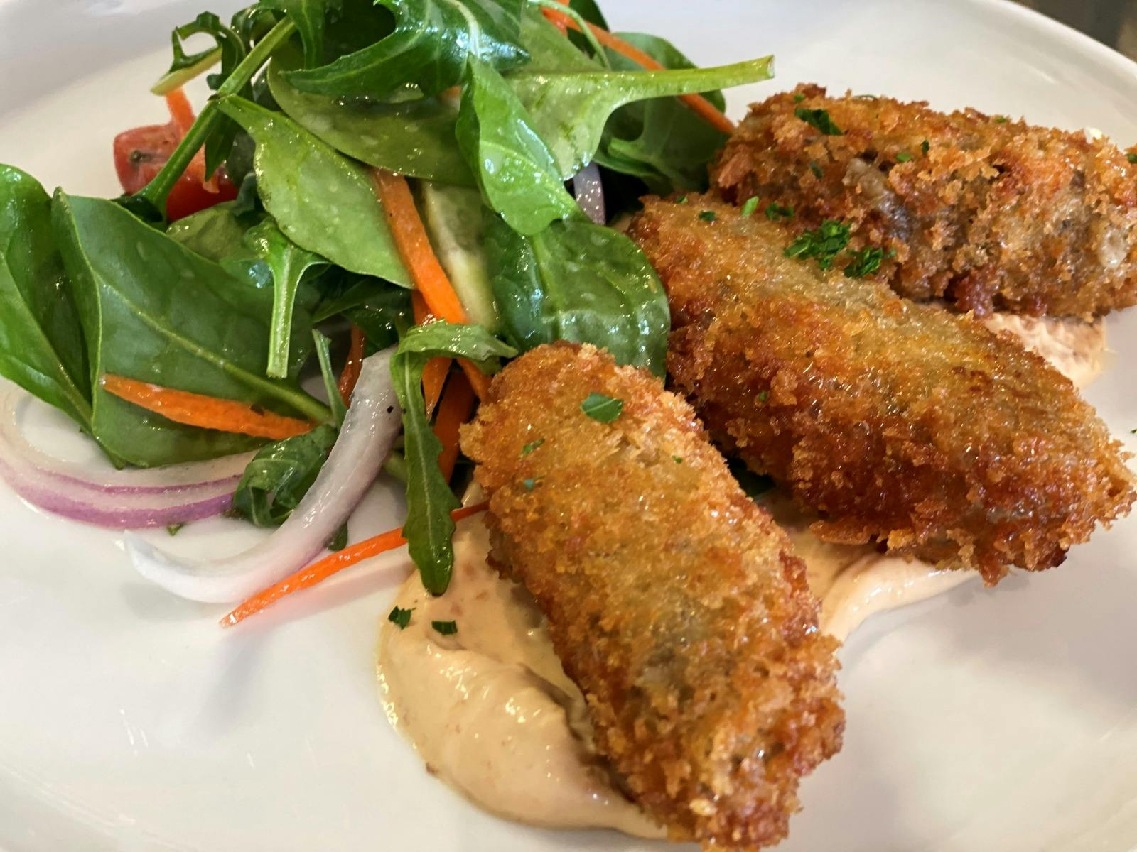 Delicious mushroom croquettes at Bad habits Café in Daylesford