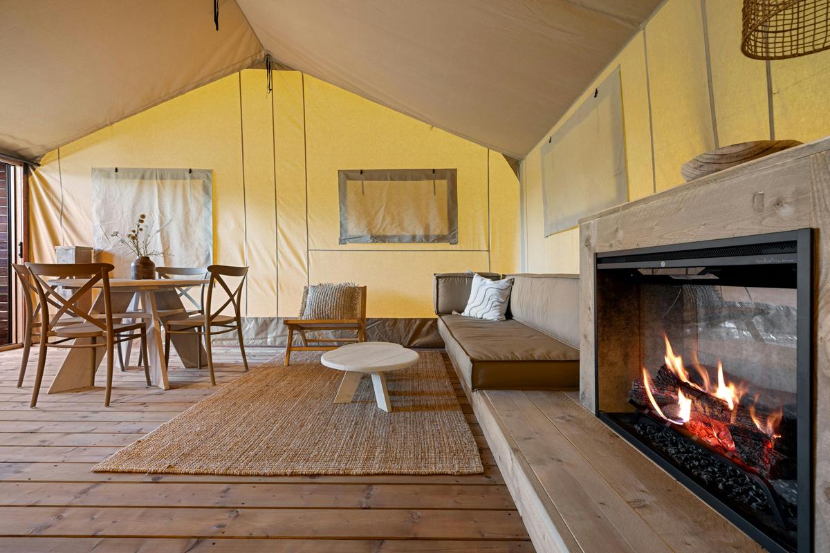 Luxury Safari Tent Interior Fireplace