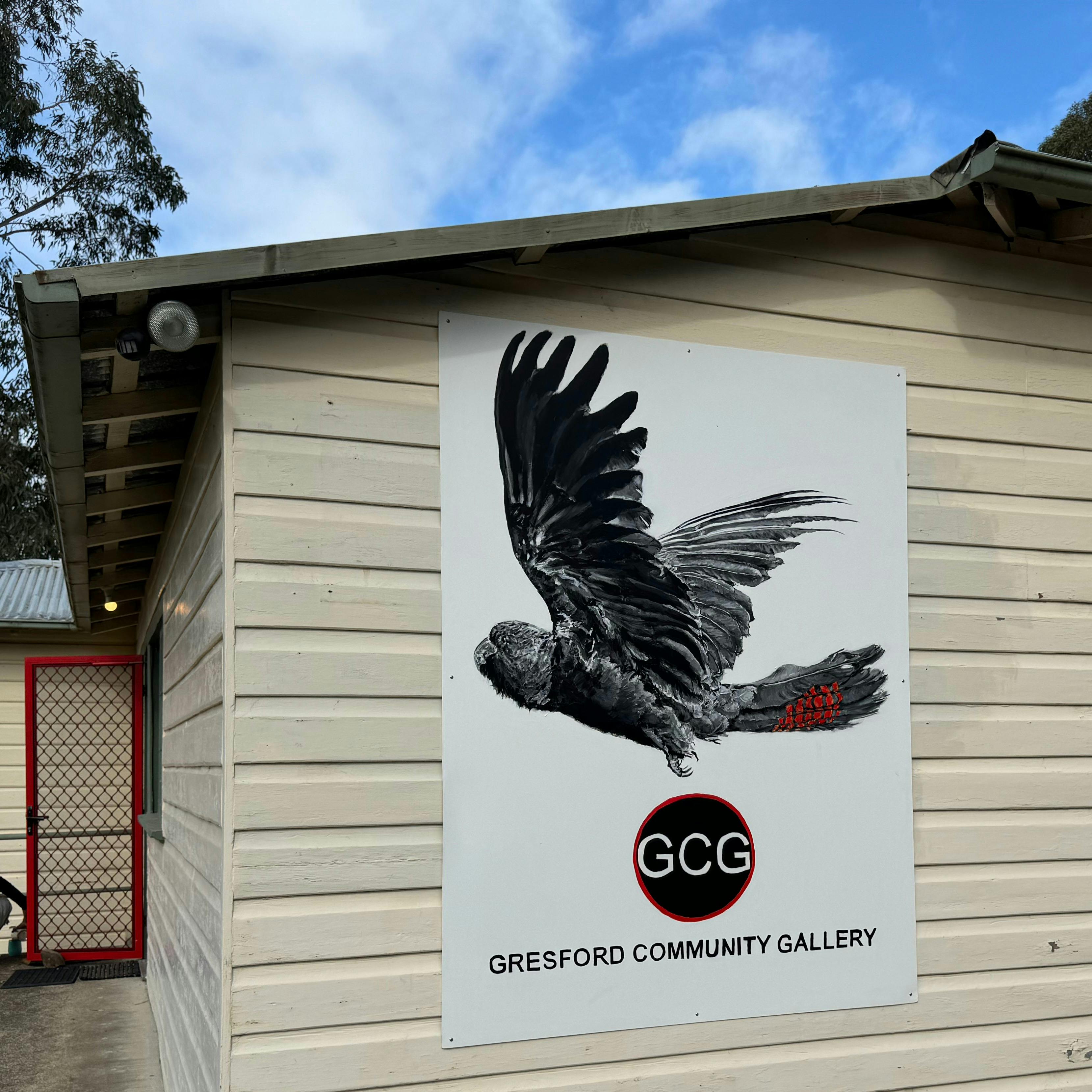 Black Cocka too Mural on Gallery entrance. by Christine Pike.