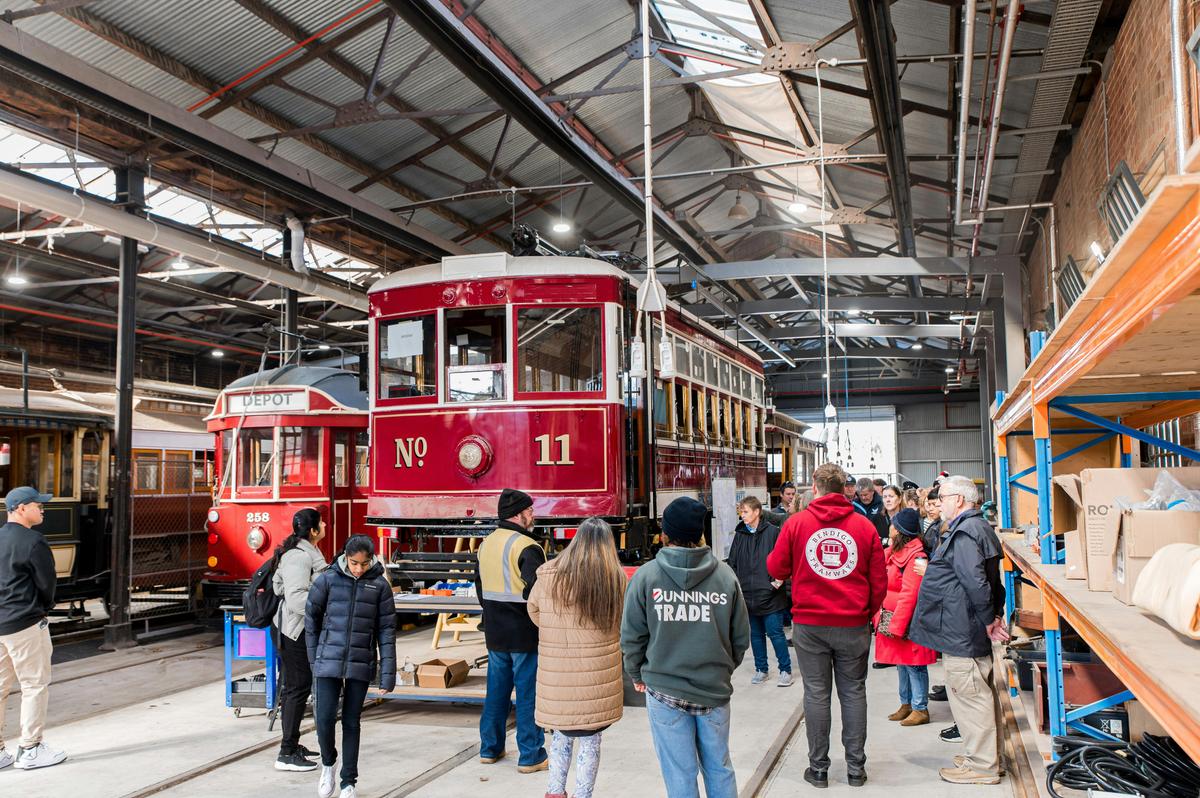 Restoring trams inside the Bendigo Tramways Workshop