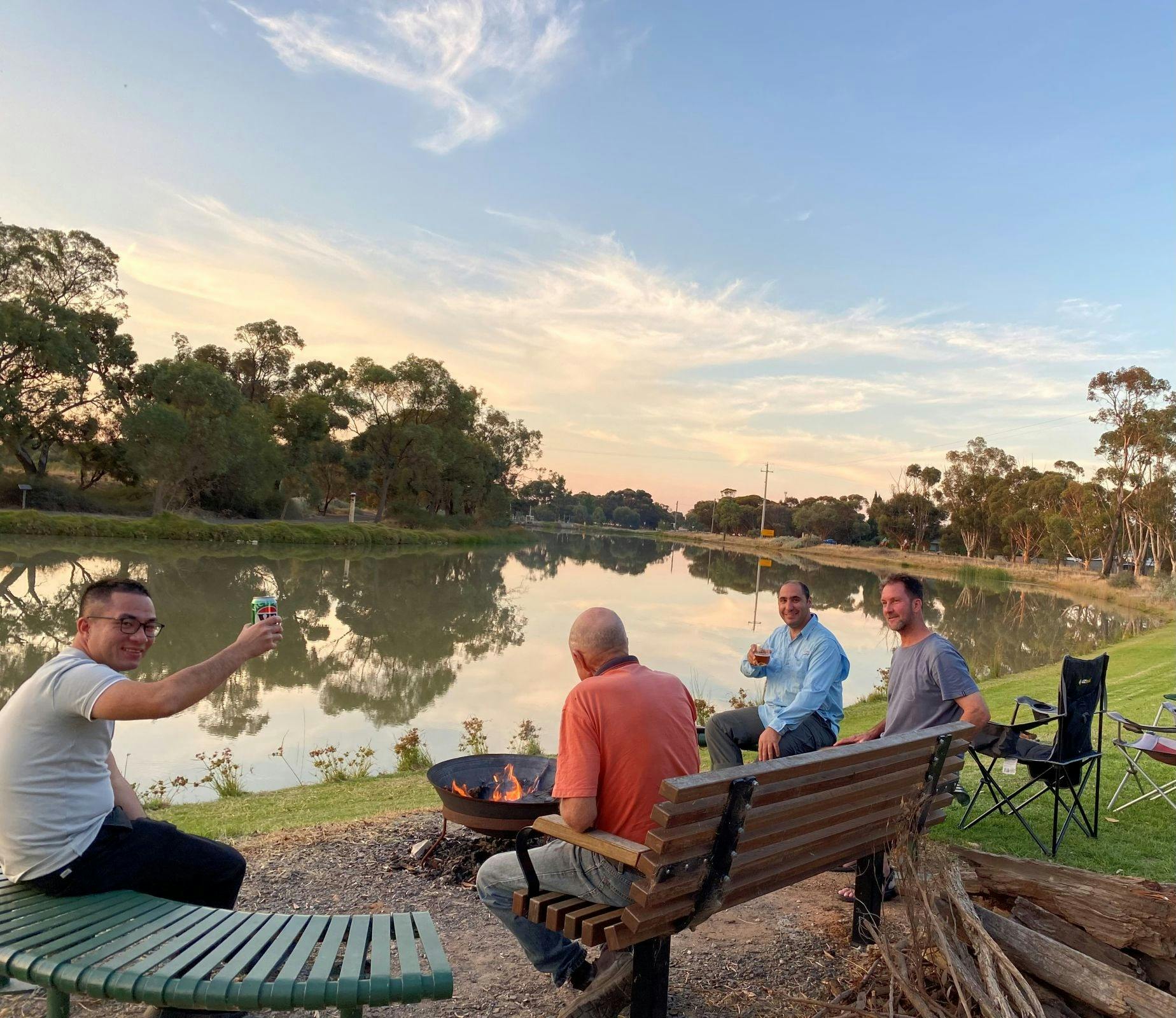 Campers enjoying the fire pit