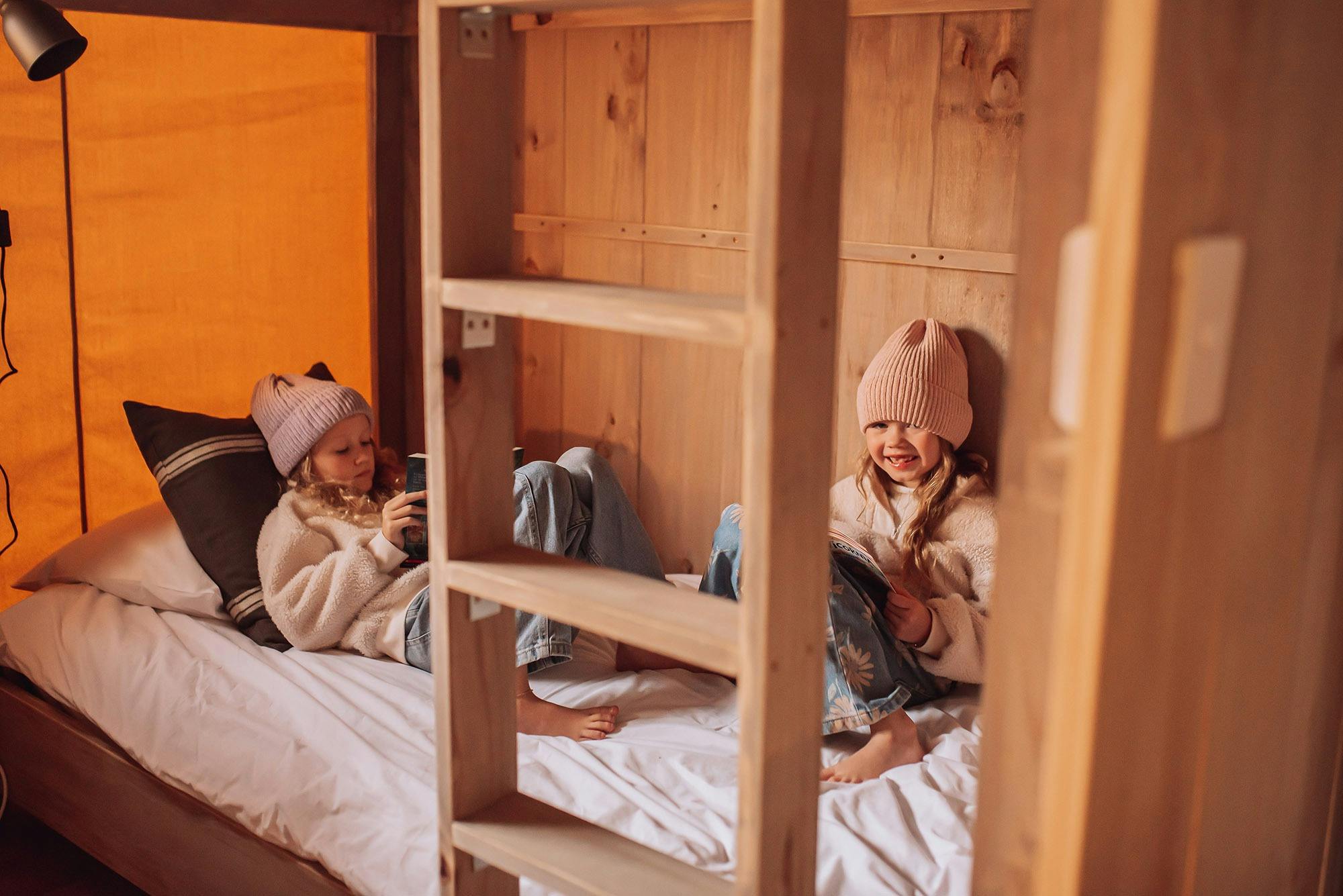 Kids enjoying the bunks in the Safari Tents