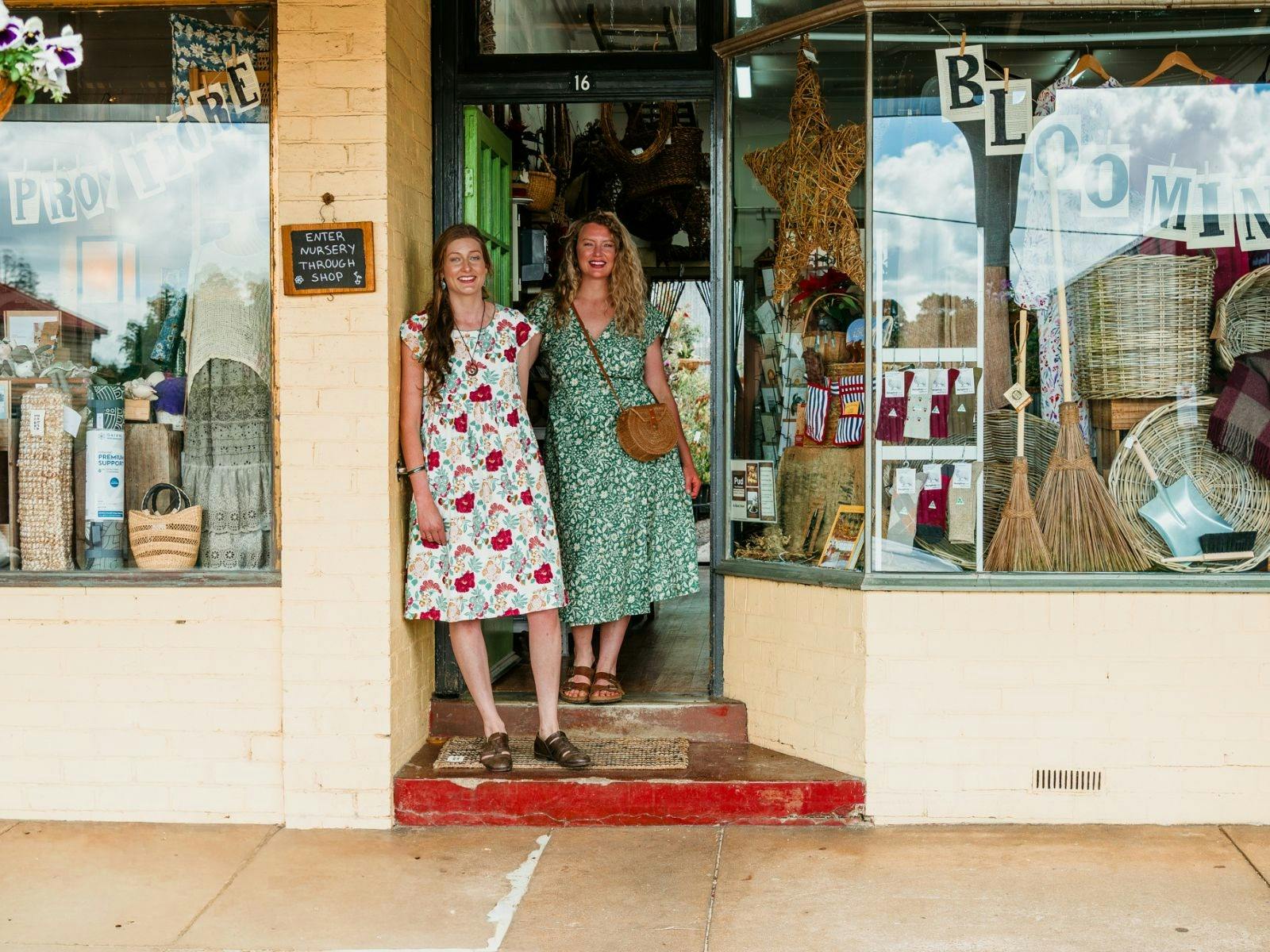 Owners Steph and Amy on the doorstep of their store Bloomin Fresh