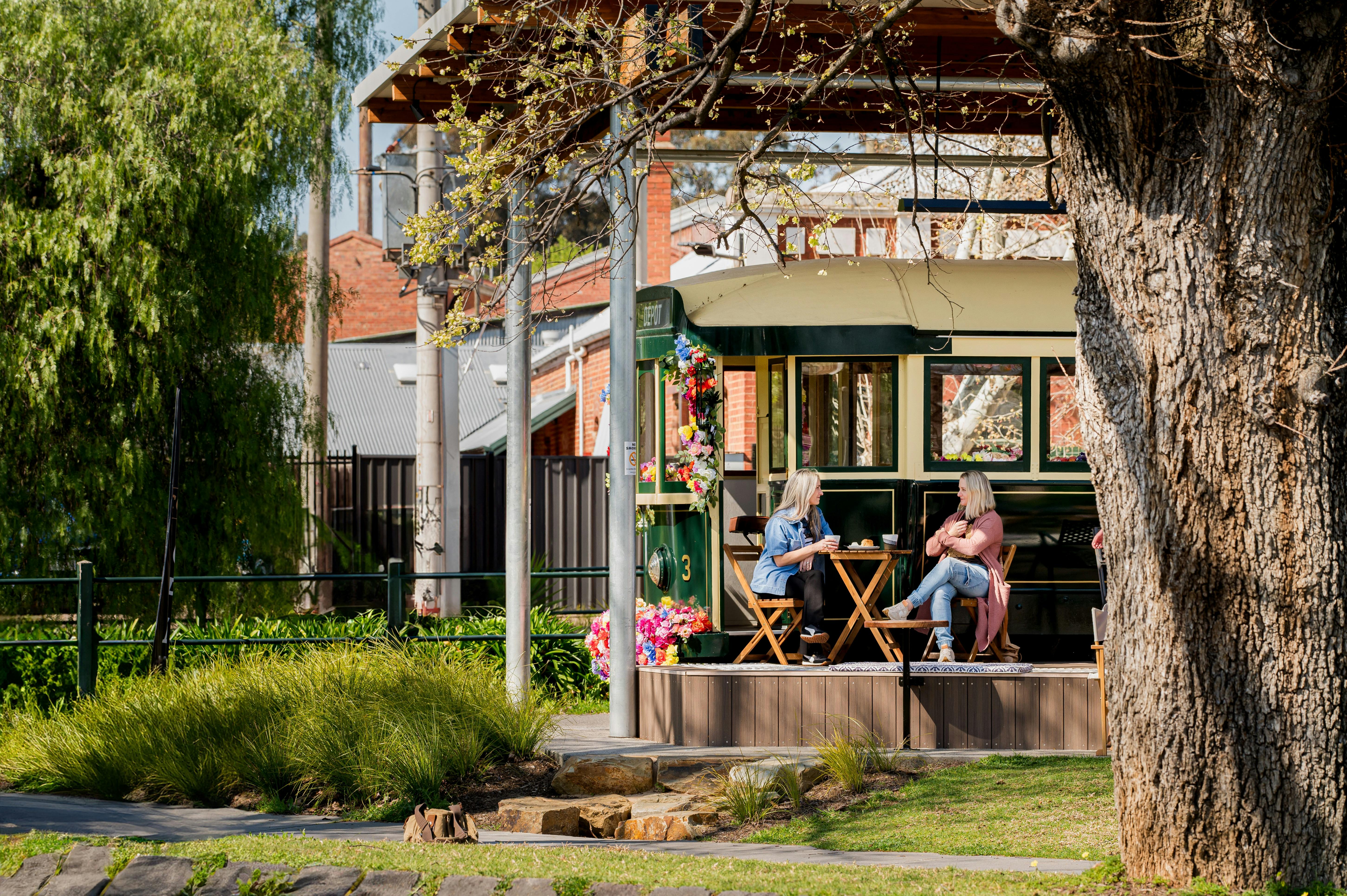 Having coffee on the deck