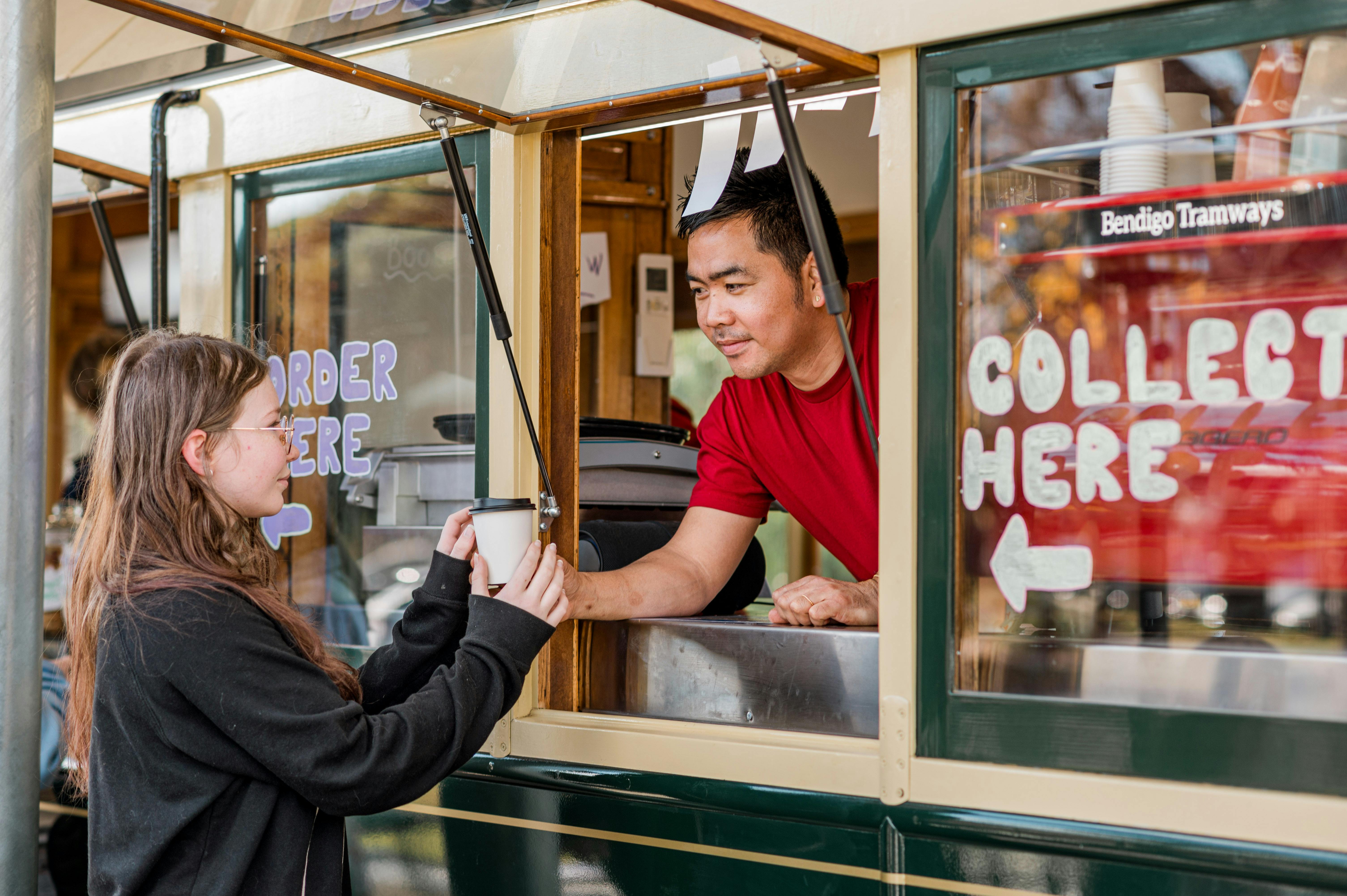 Serving coffee from the Tram