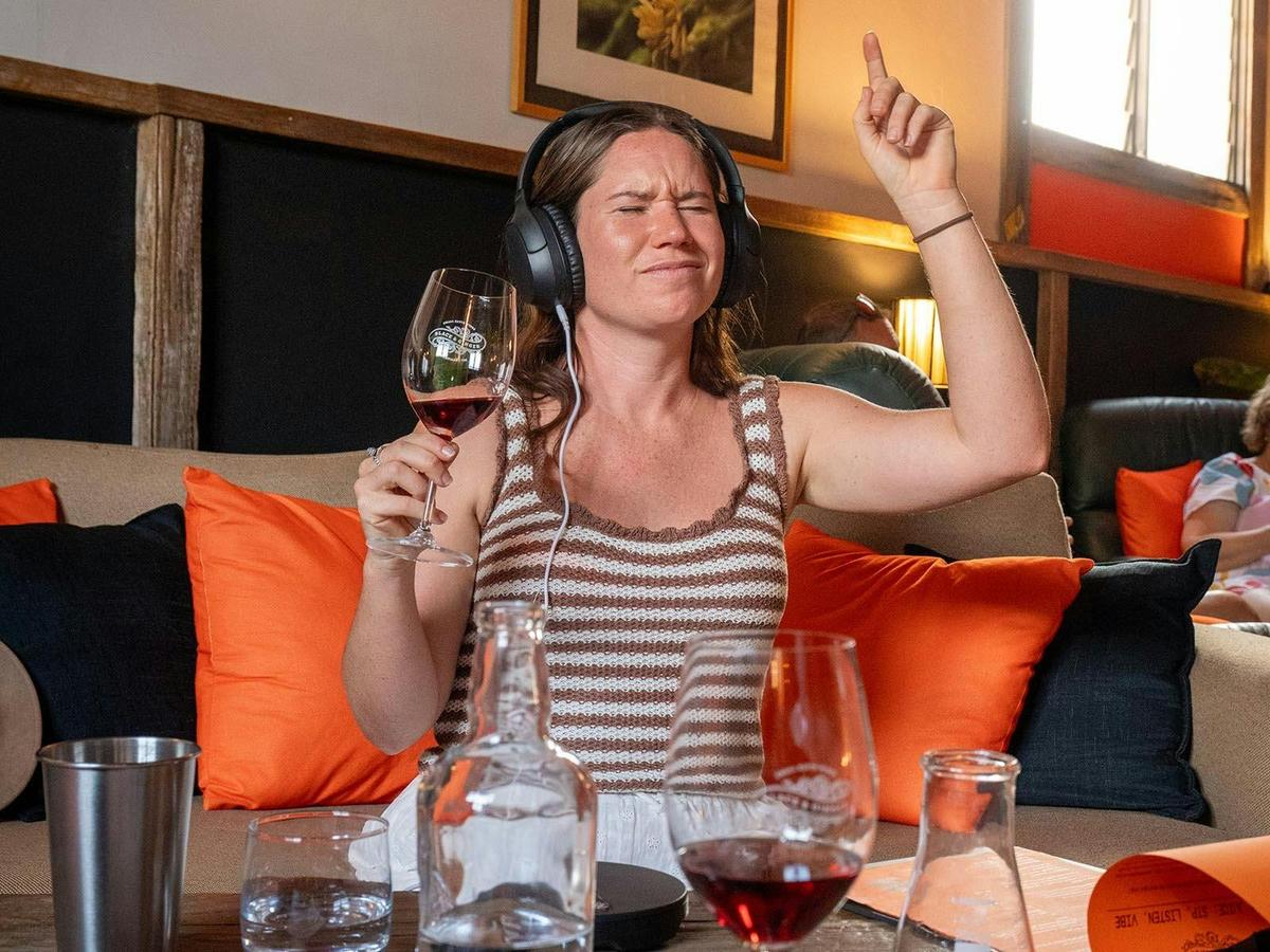Emma enjoying the Jam & Juice experience at the wine shed