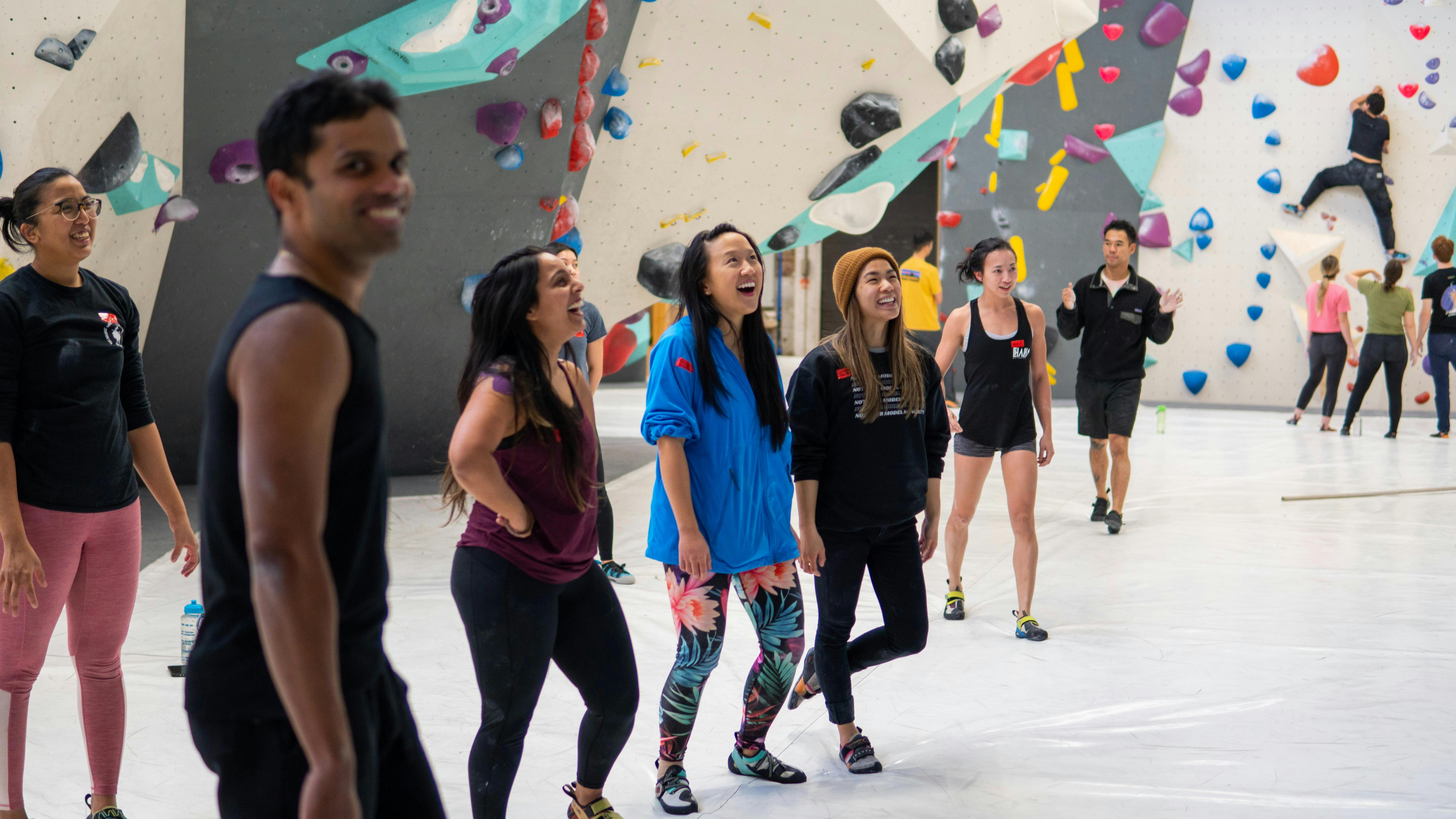 Climbers spectating other climbers.