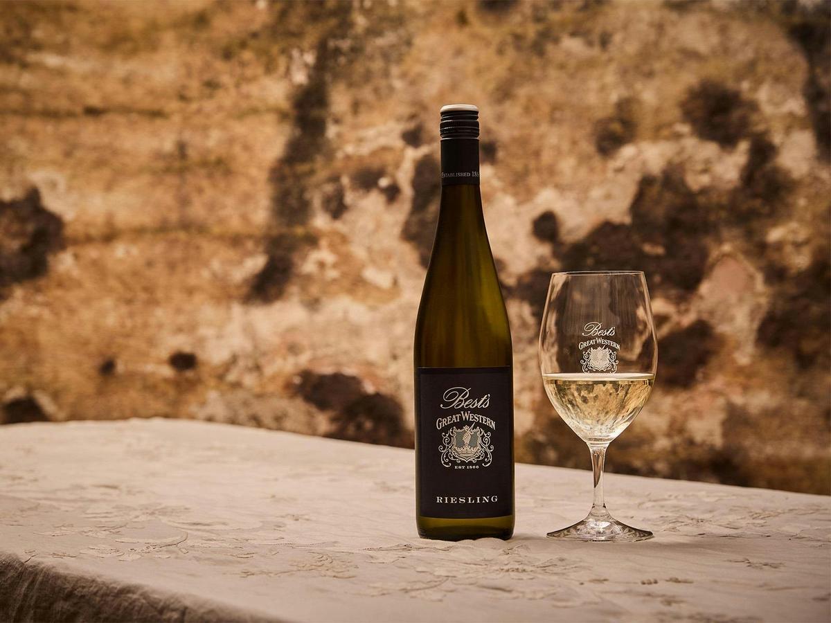 Great Western Riesling and glass in underground tank
