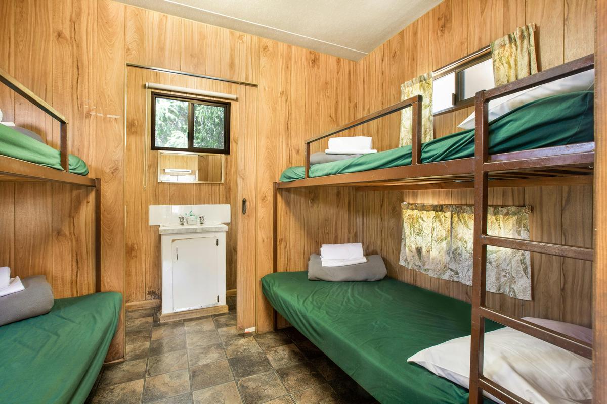 Two sets of bunk beds in the Budget Park Cabin