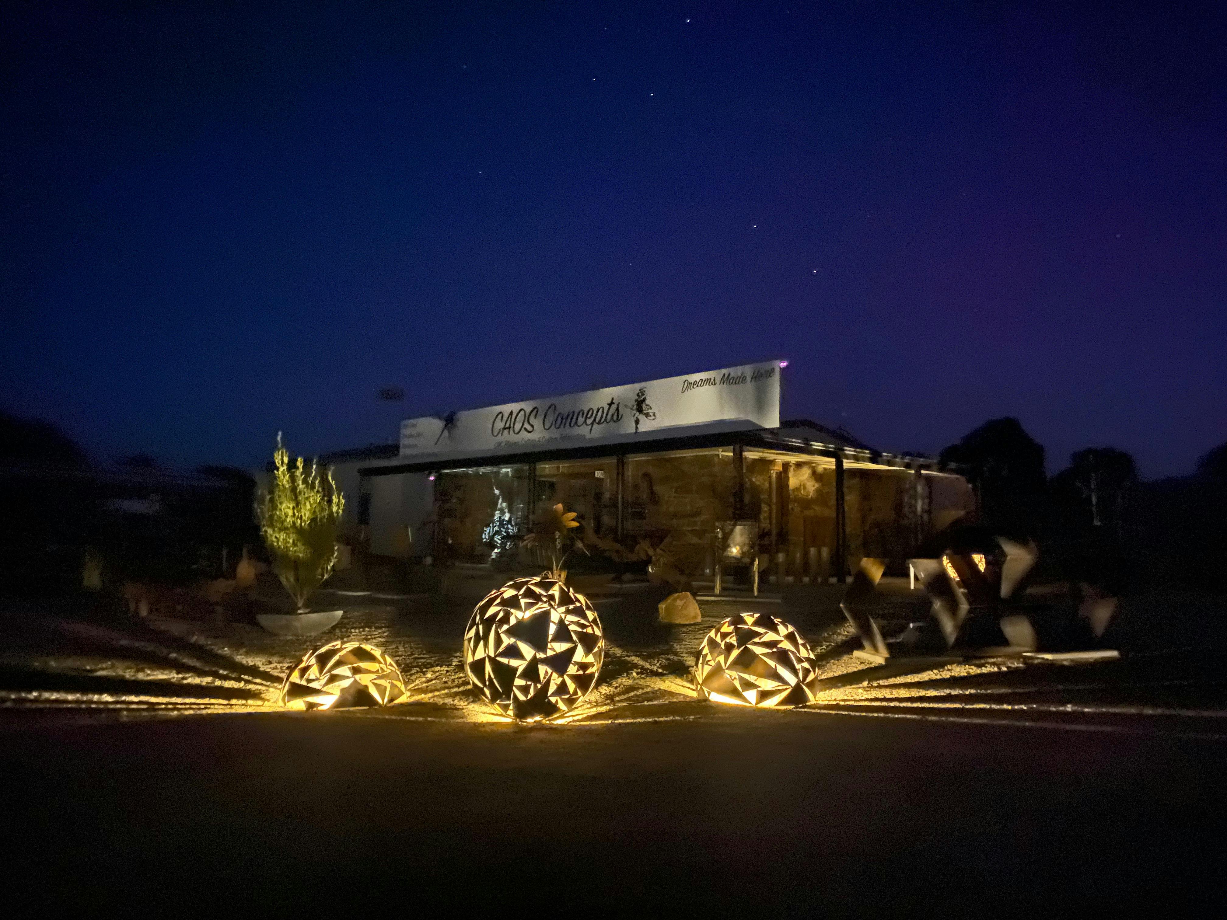 Glowing spheres at night