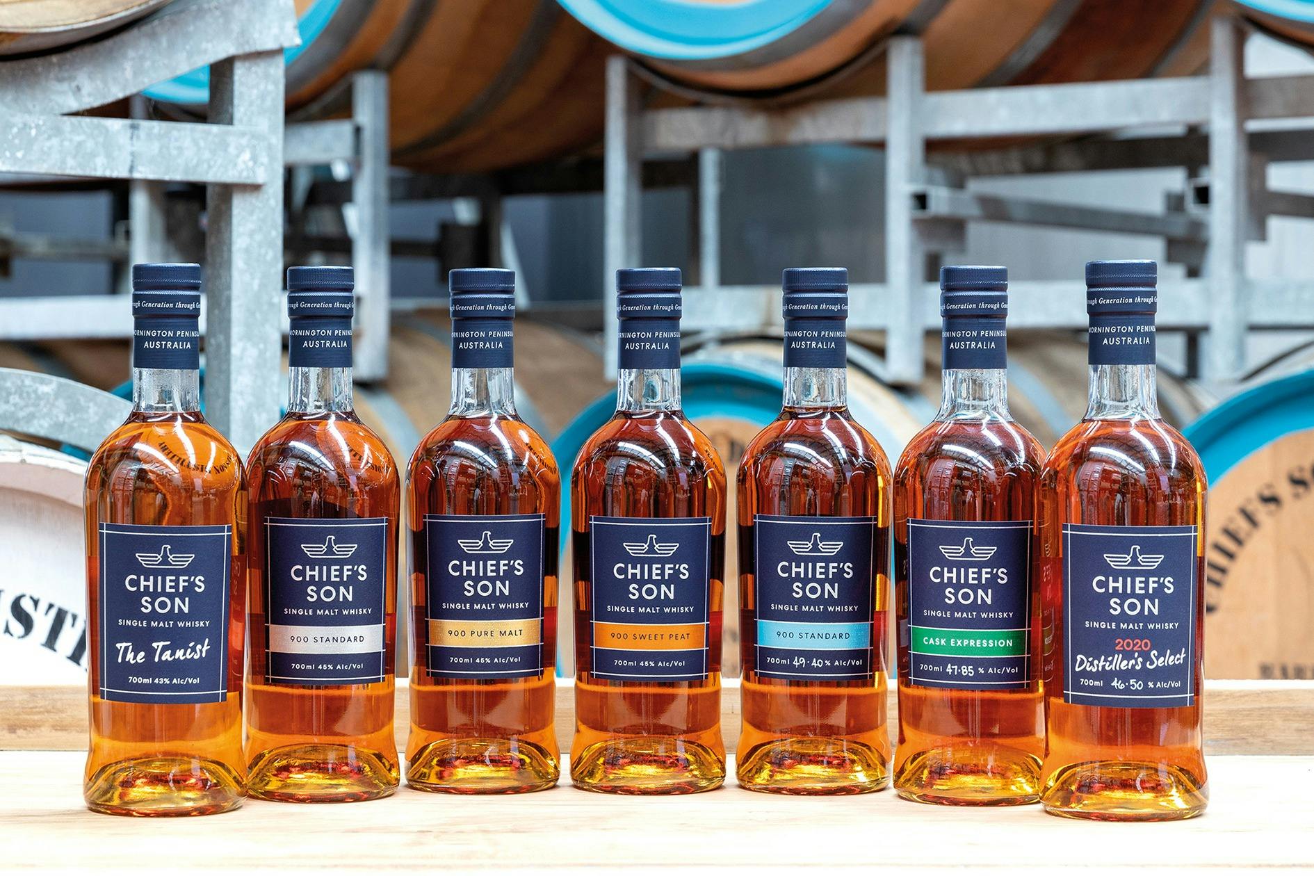 Chief's Son Distillery Single Malt Whisky, photographed on the distillery floor.