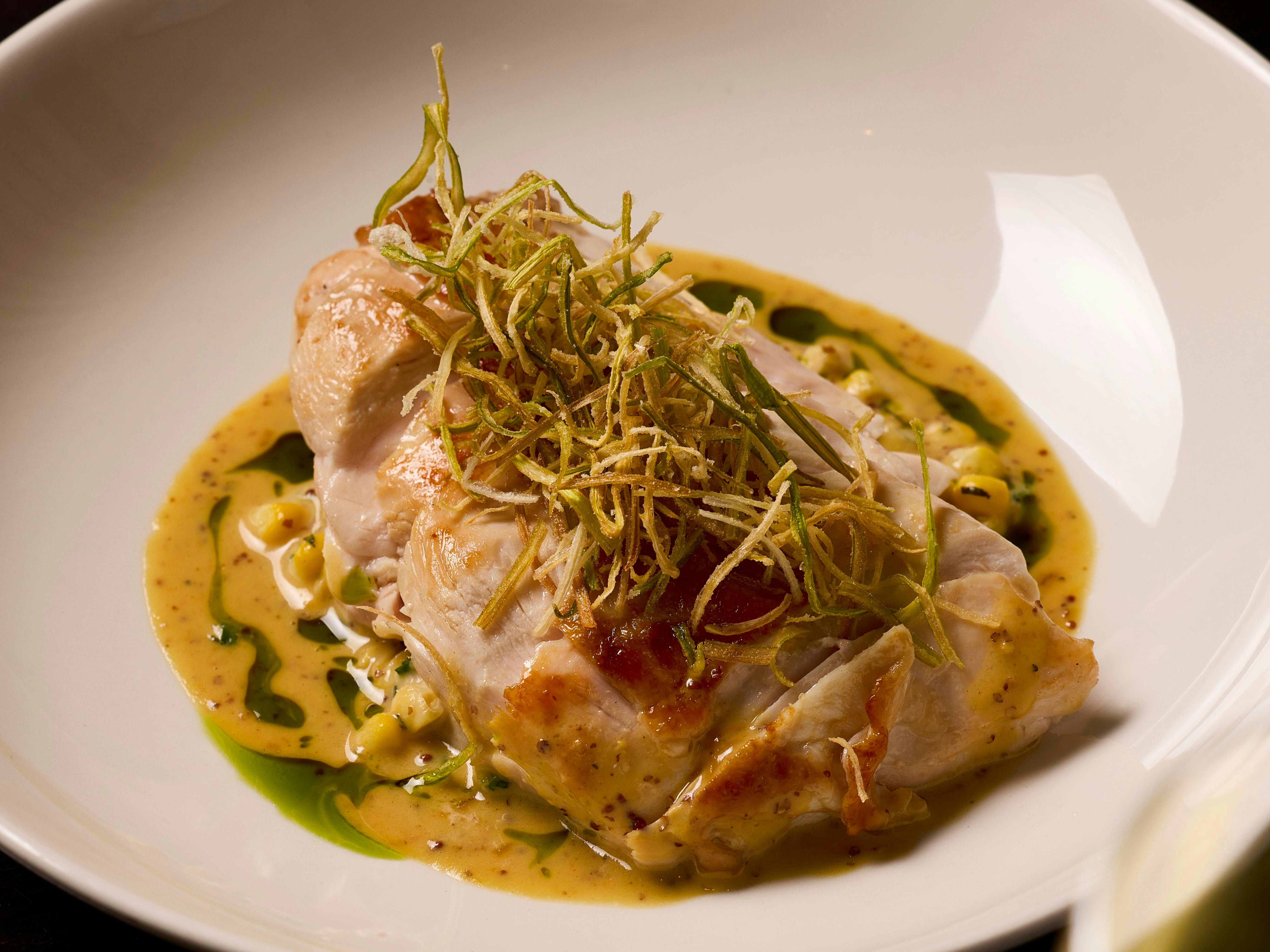 Normandy style free range chicken, creamed corn, tarragon, grain mustard