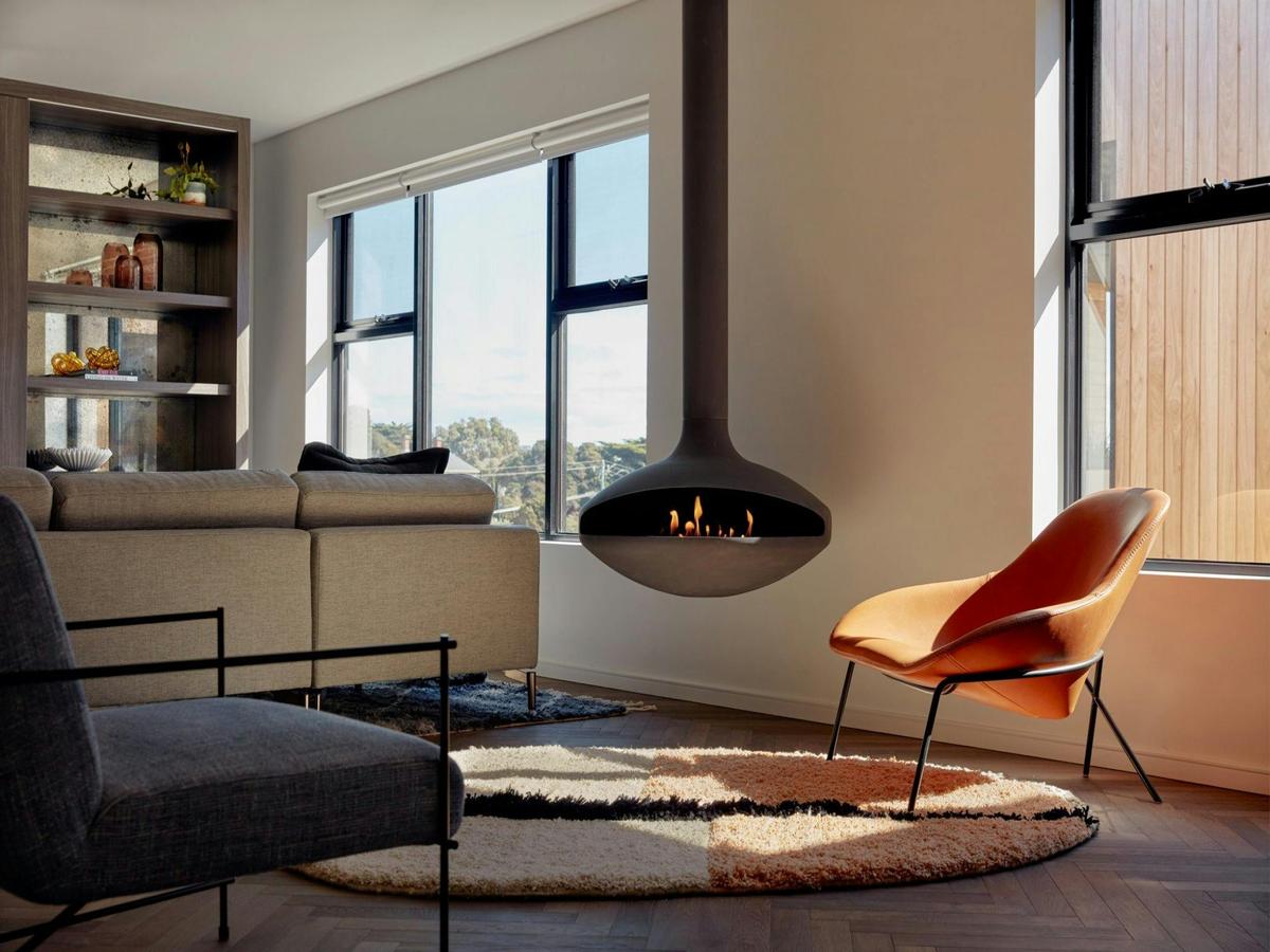 Luxury Exclusive Penthouse Living area with Ethanol Fireplace