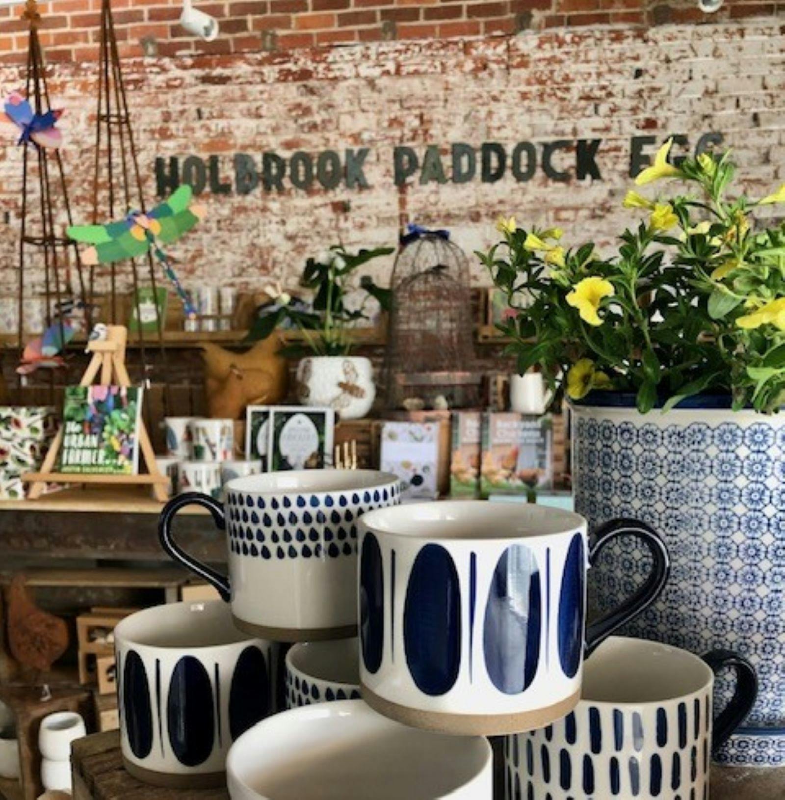 Items on display for purchase and brick wall in the background