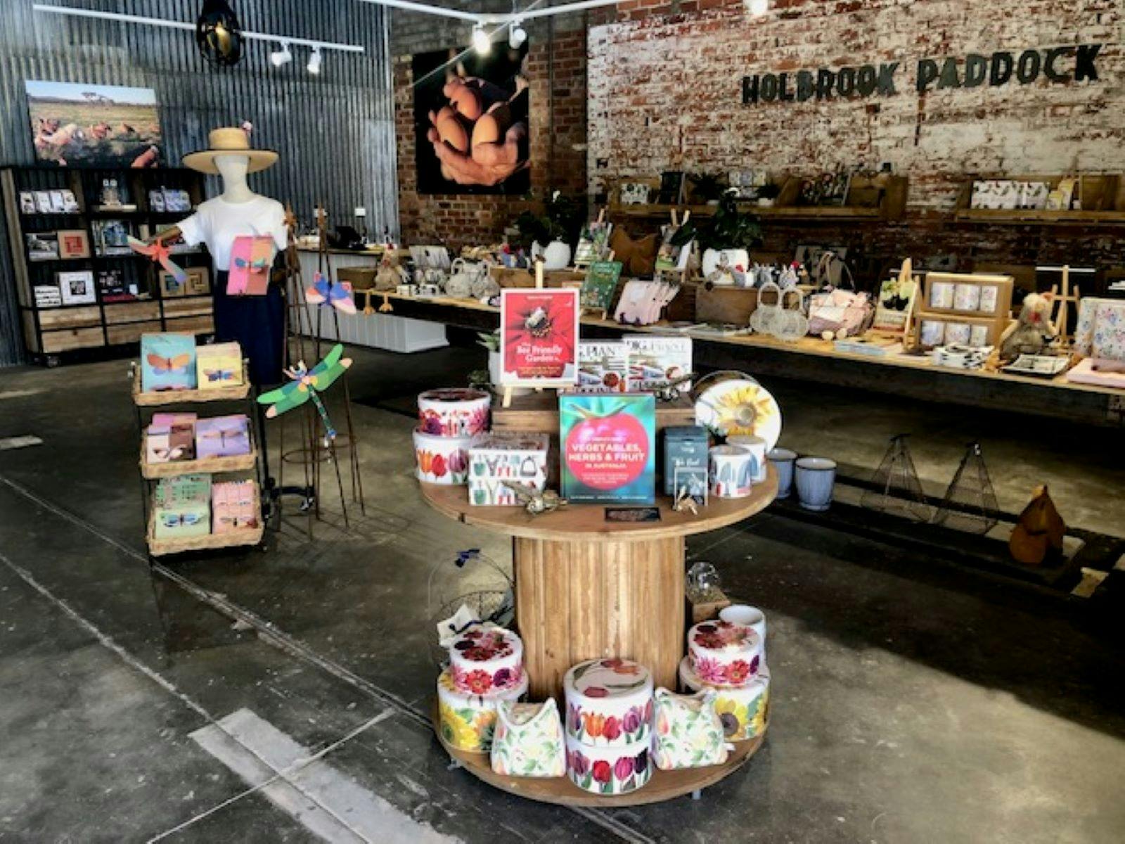 Inside of Holbrook Paddock Eggs Shop, displays of items to sell