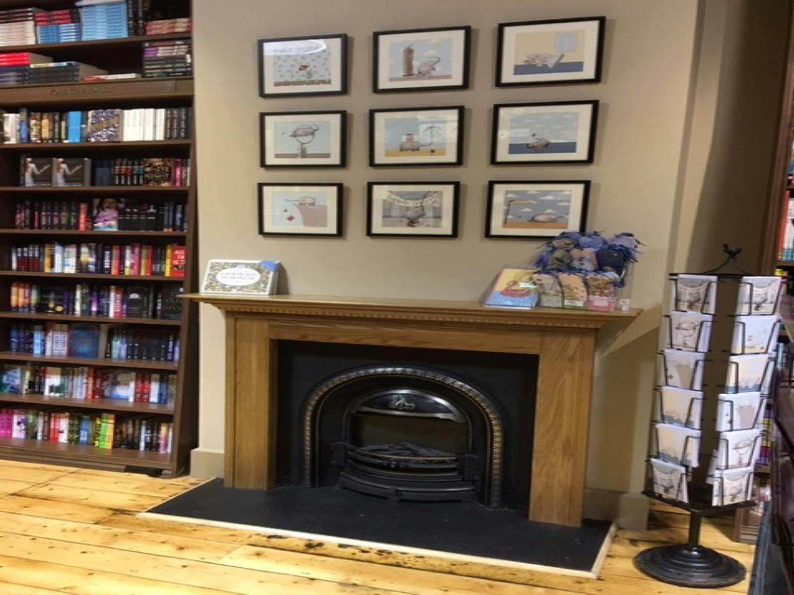 Fireplace a bookstore