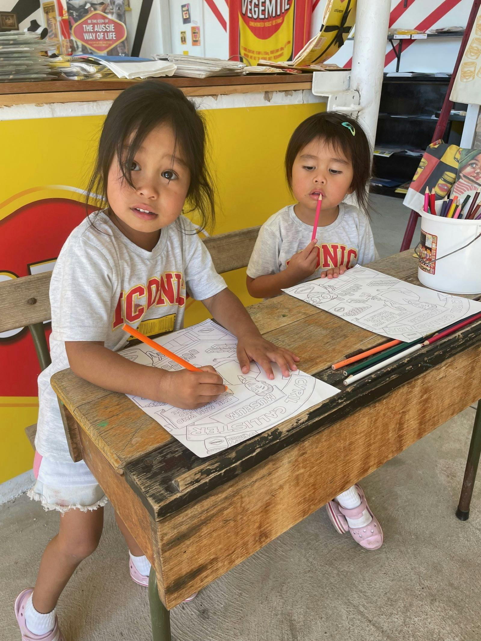 Kids colouring at the museum