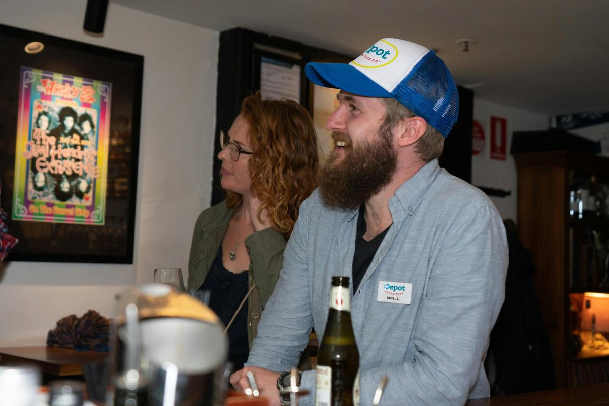 Depot's Will leading the bar tour at Whisky Den