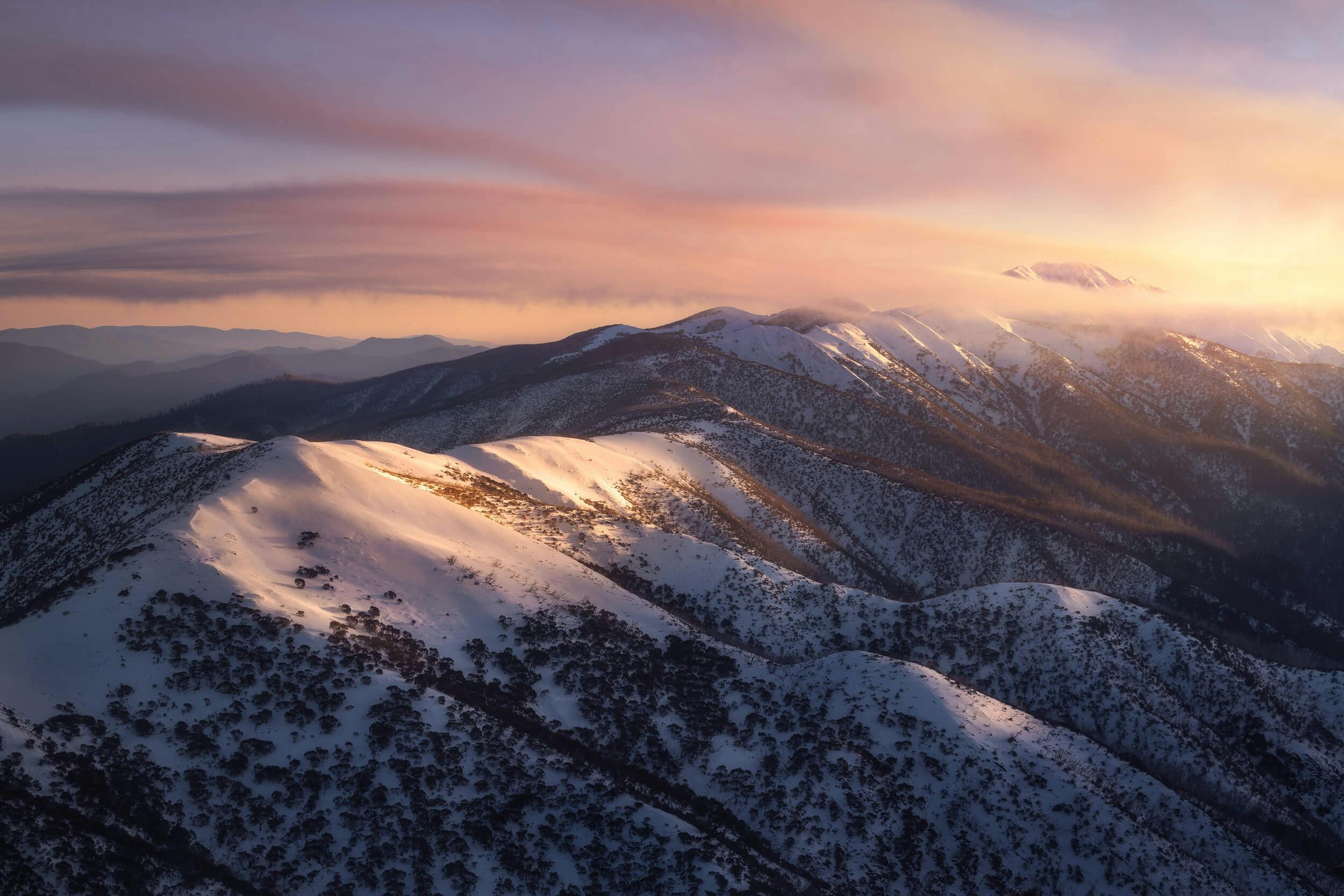 Mount Feathertop at sunrise. Mount Hotham