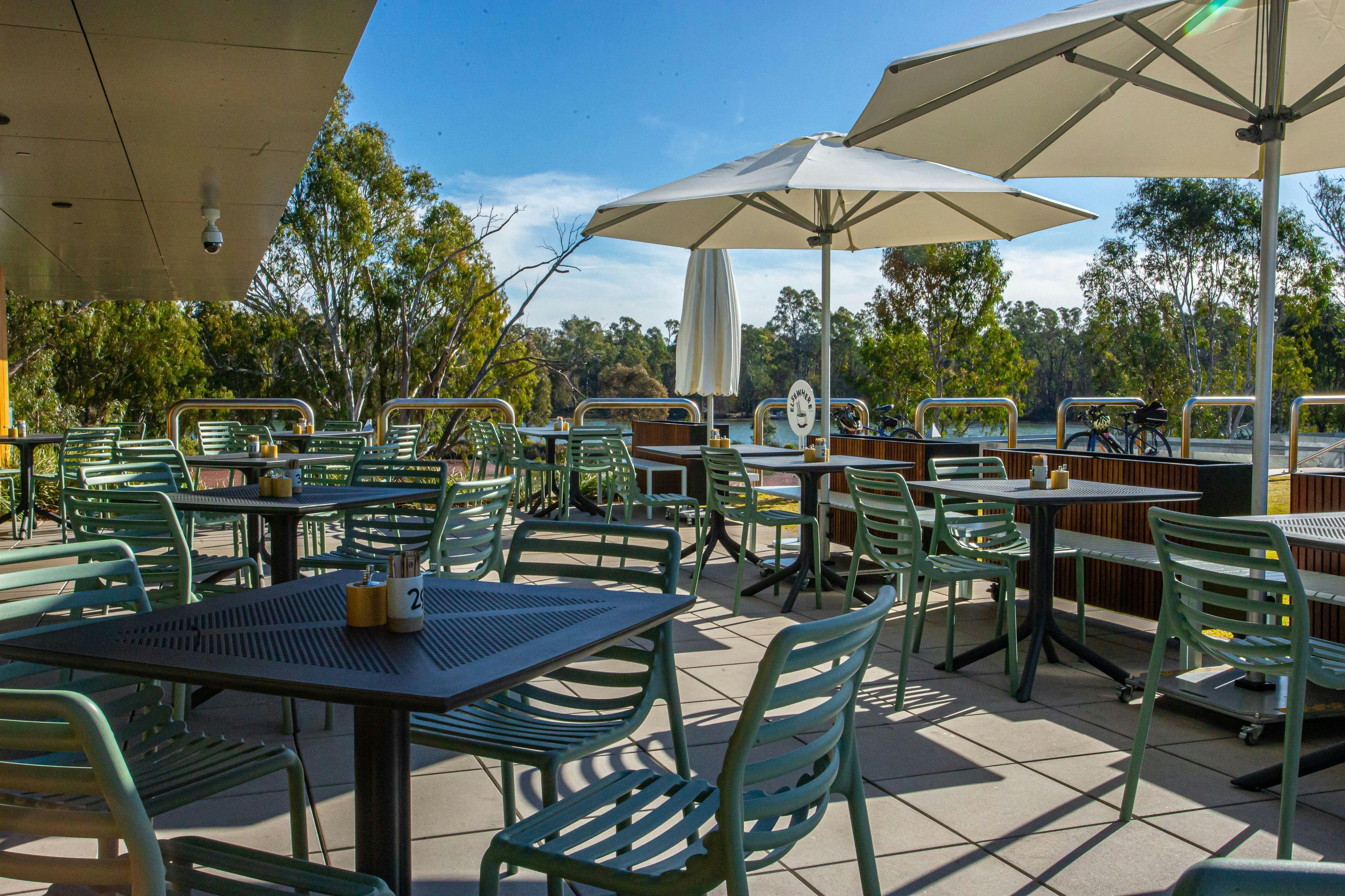 Outdoor seating area with views over the beautiful lake